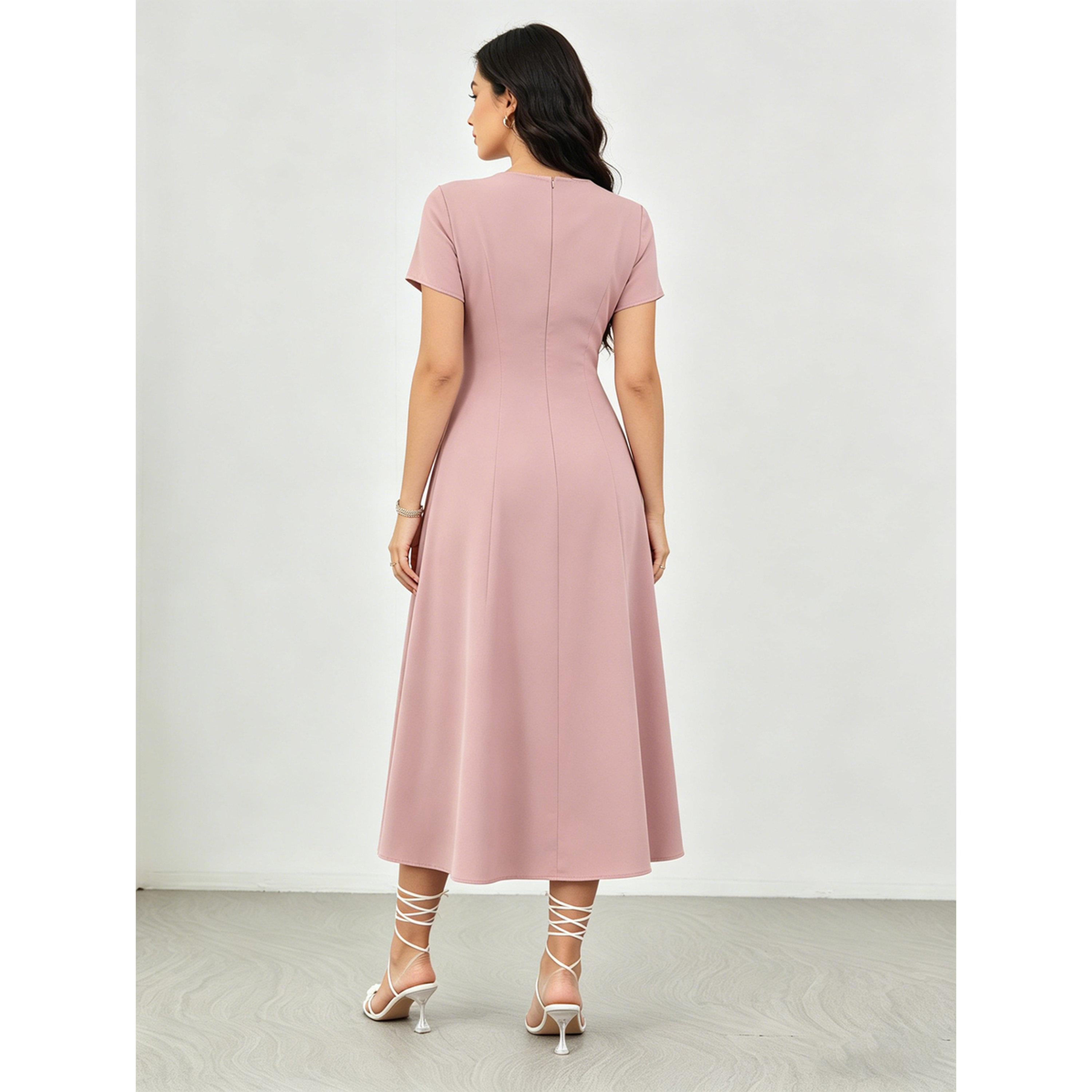 Take Two Blush Pink Bow Detail A-Line Midi Dress-women-clothing-dresses-image-3