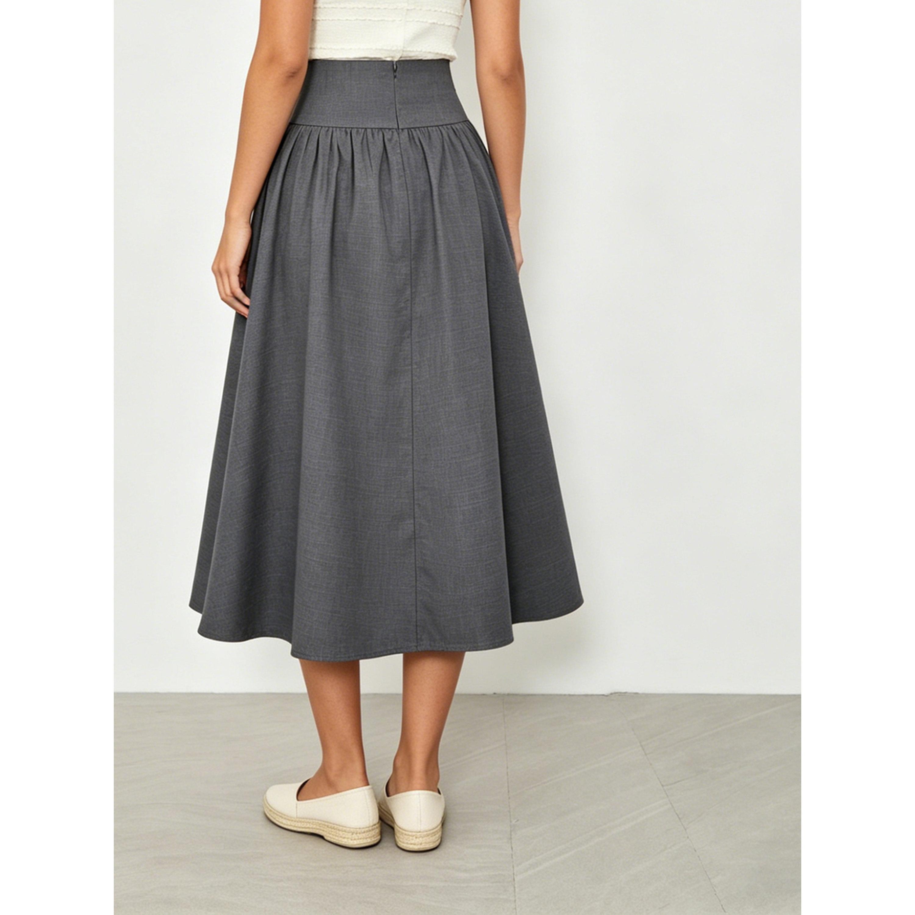 Take Two Grey Solid A-Line Maxi Skirt-women-clothing-skirts-image-3