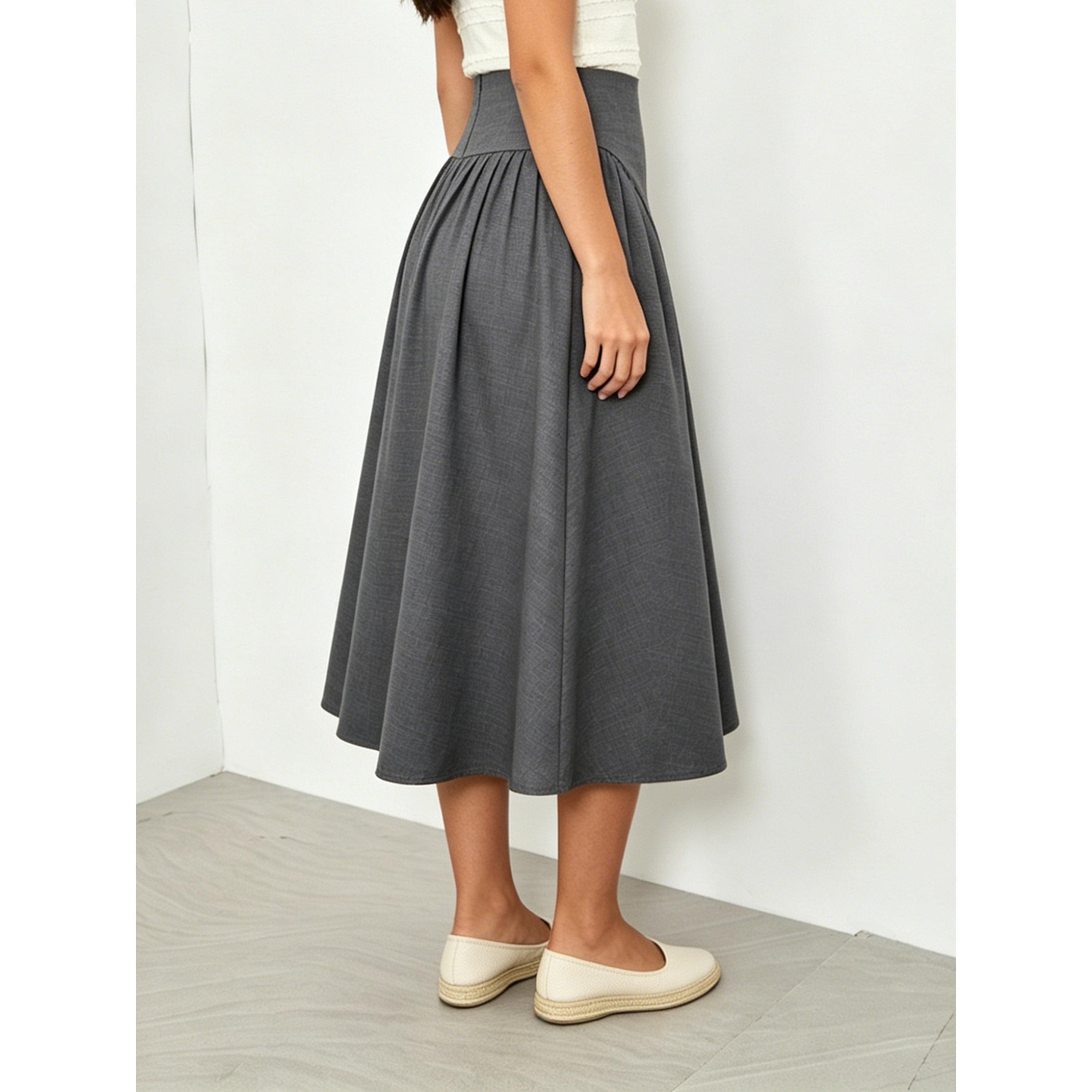 Take Two Grey Solid A-Line Maxi Skirt-women-clothing-skirts-image-5