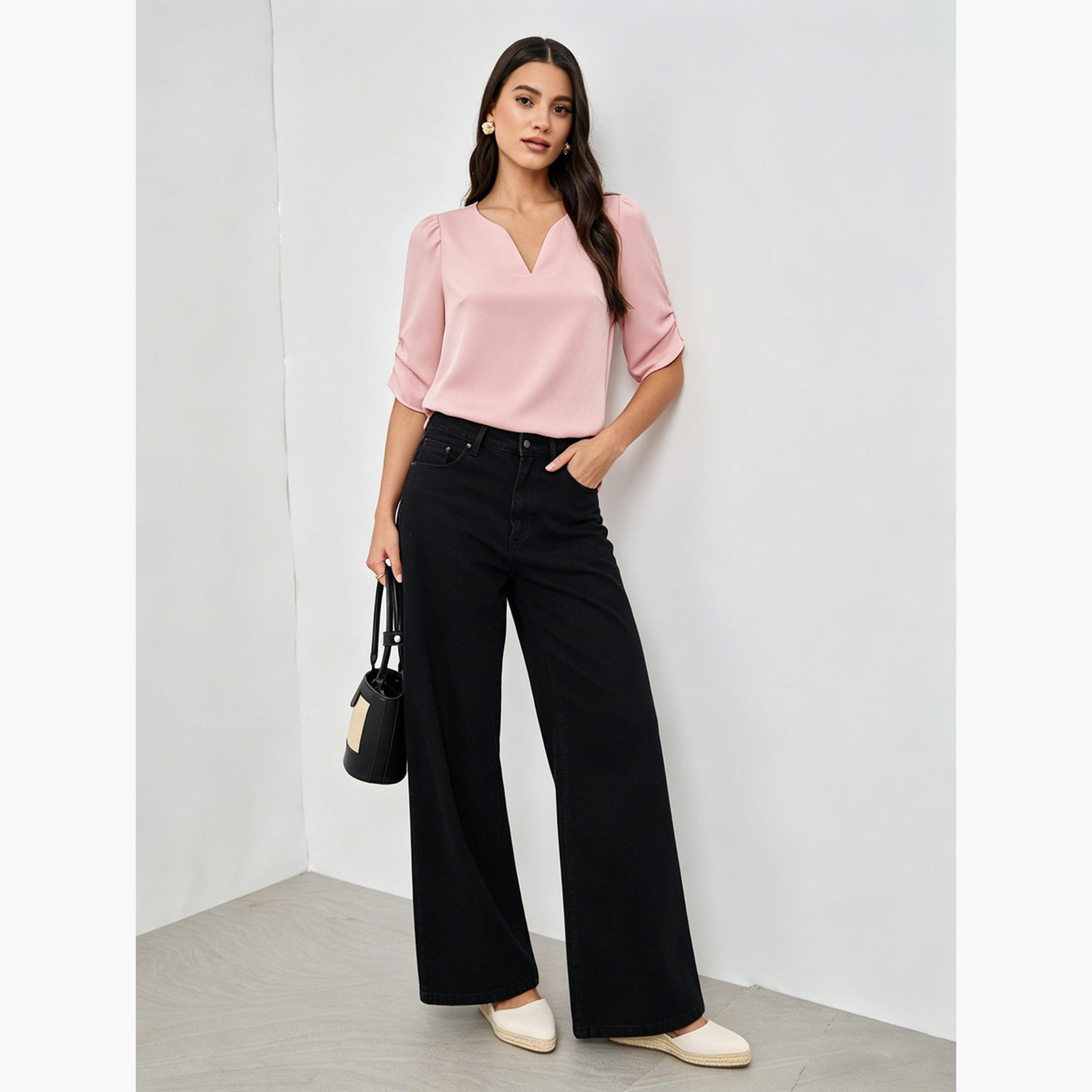 Take Two Light Pink Notch Neck Casual Blouse-women-clothing-shirtsandblouses-blouses-image-2