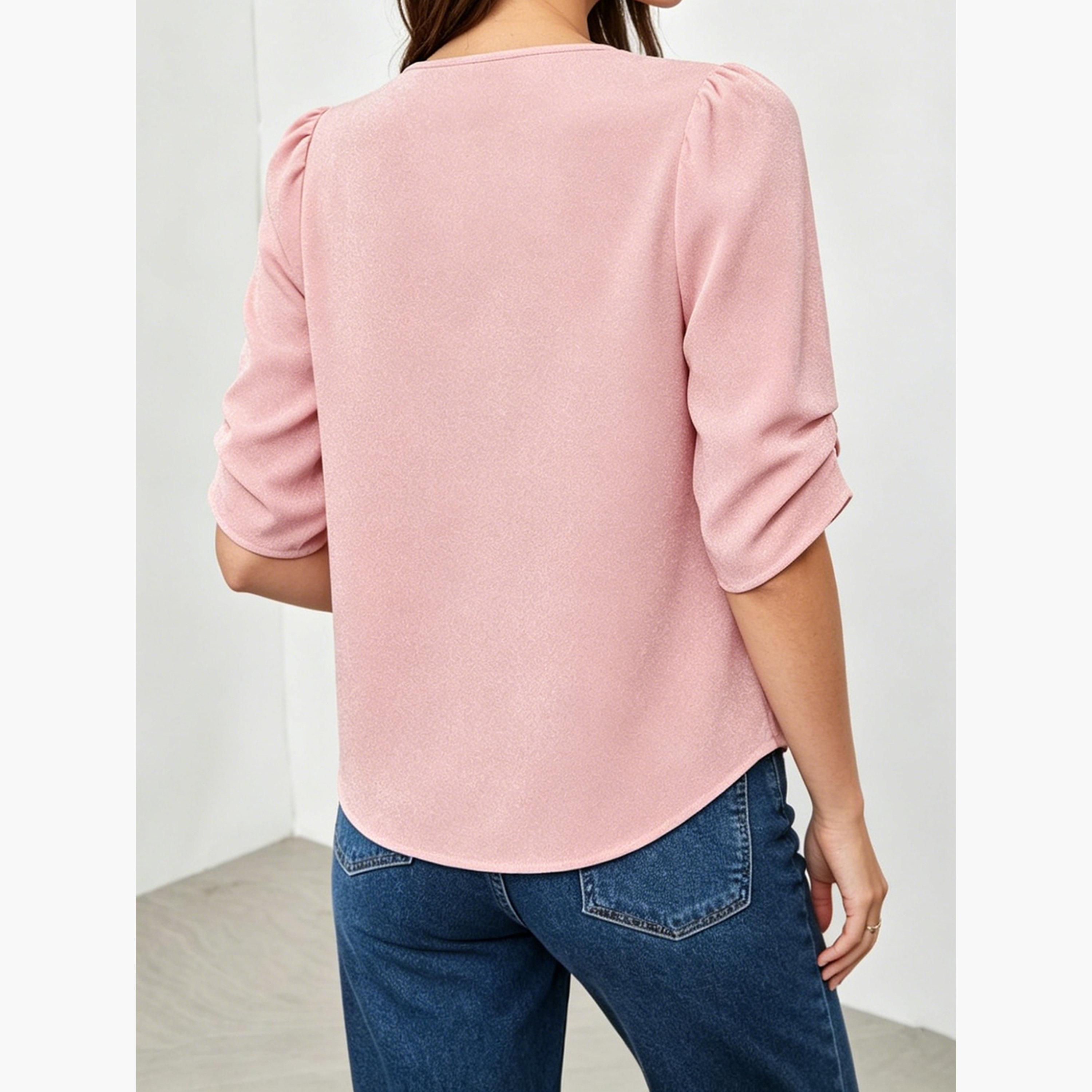Take Two Light Pink Notch Neck Casual Blouse-women-clothing-shirtsandblouses-blouses-image-6
