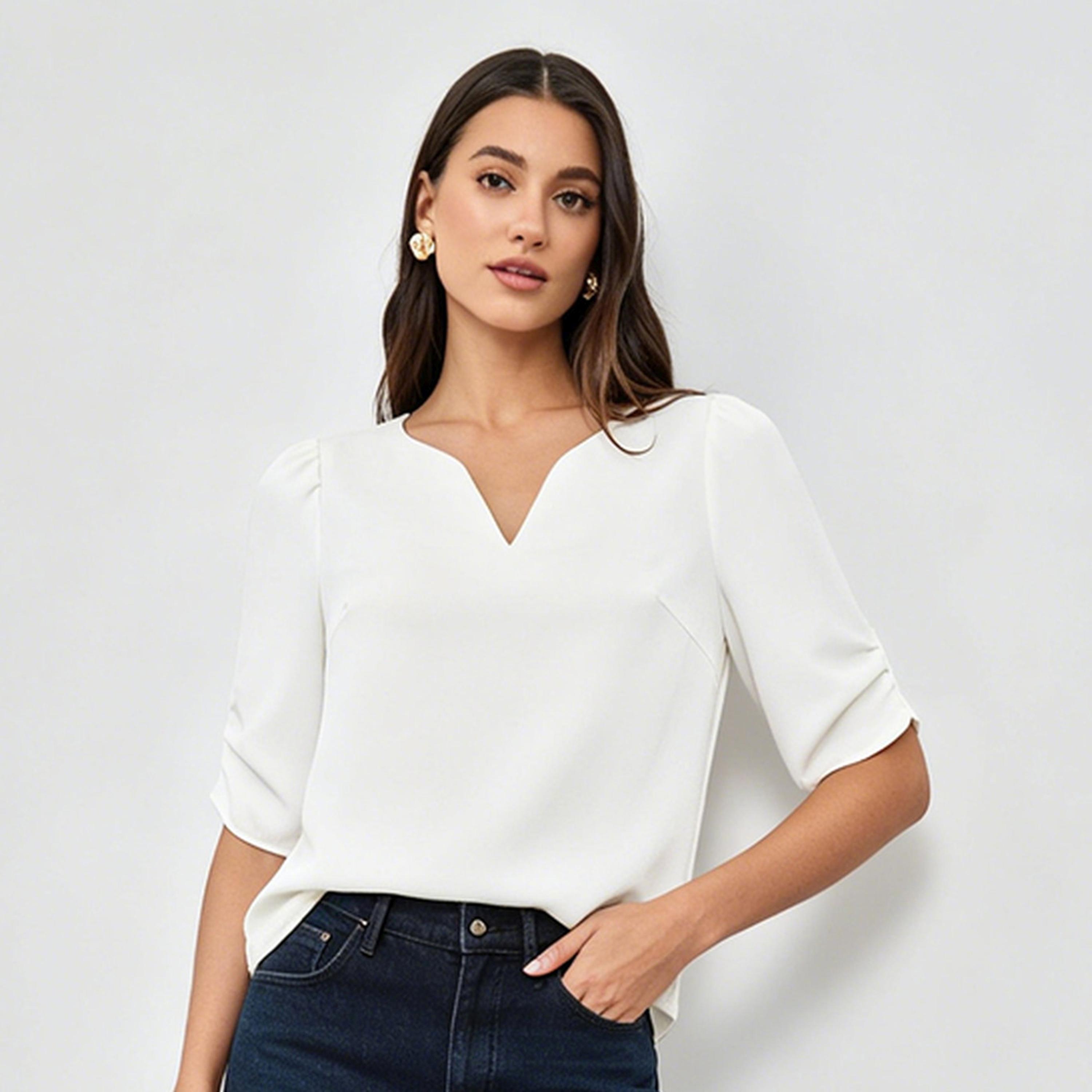 بلوزة كاجوال بياقة بفتحة-women-clothing-shirtsandblouses-blouses-image-1