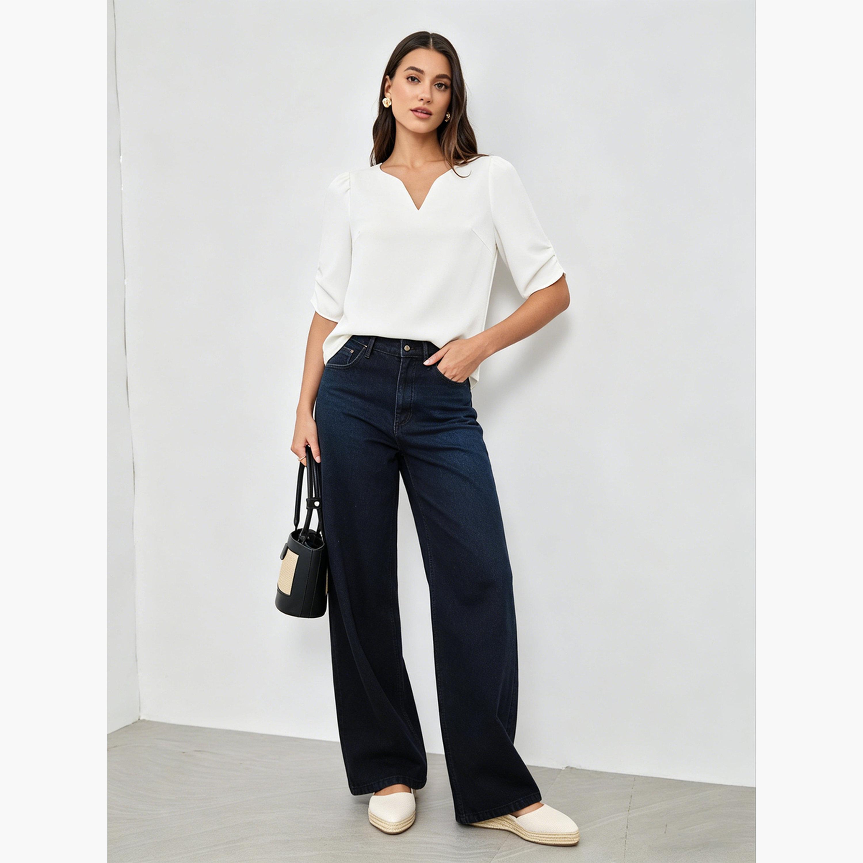 بلوزة كاجوال بياقة بفتحة-women-clothing-shirtsandblouses-blouses-image-2