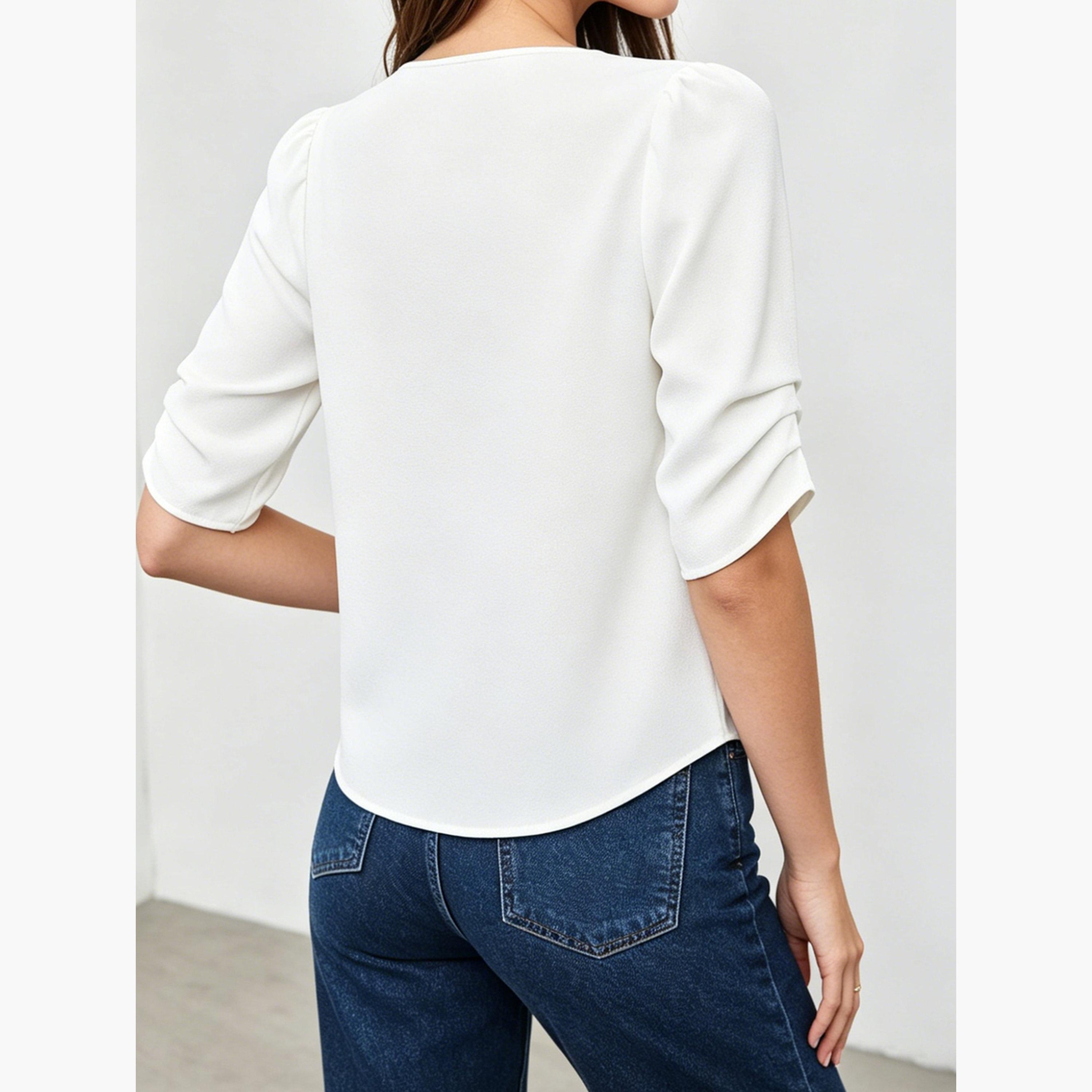 بلوزة كاجوال بياقة بفتحة-women-clothing-shirtsandblouses-blouses-image-4
