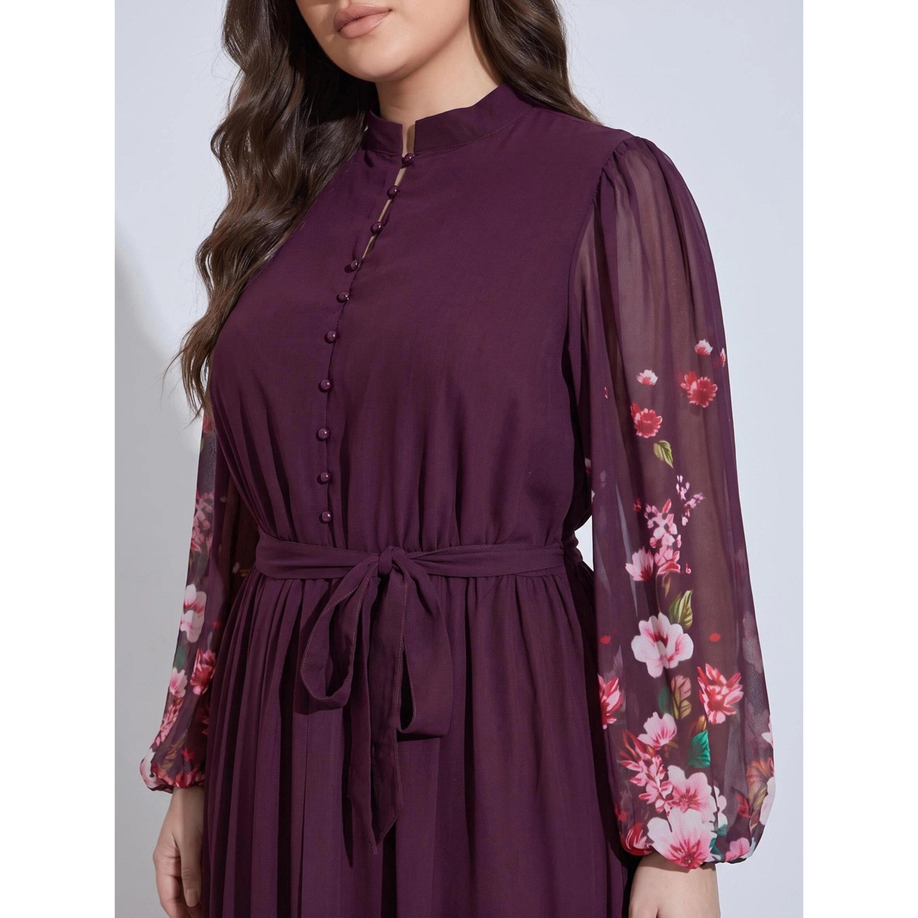 ستايلي - فستان ماكسي تصميم A متعدد الألوان نقشة زهور مقاس كبير رباط عند الخصر-women-clothing-dresses-image-4