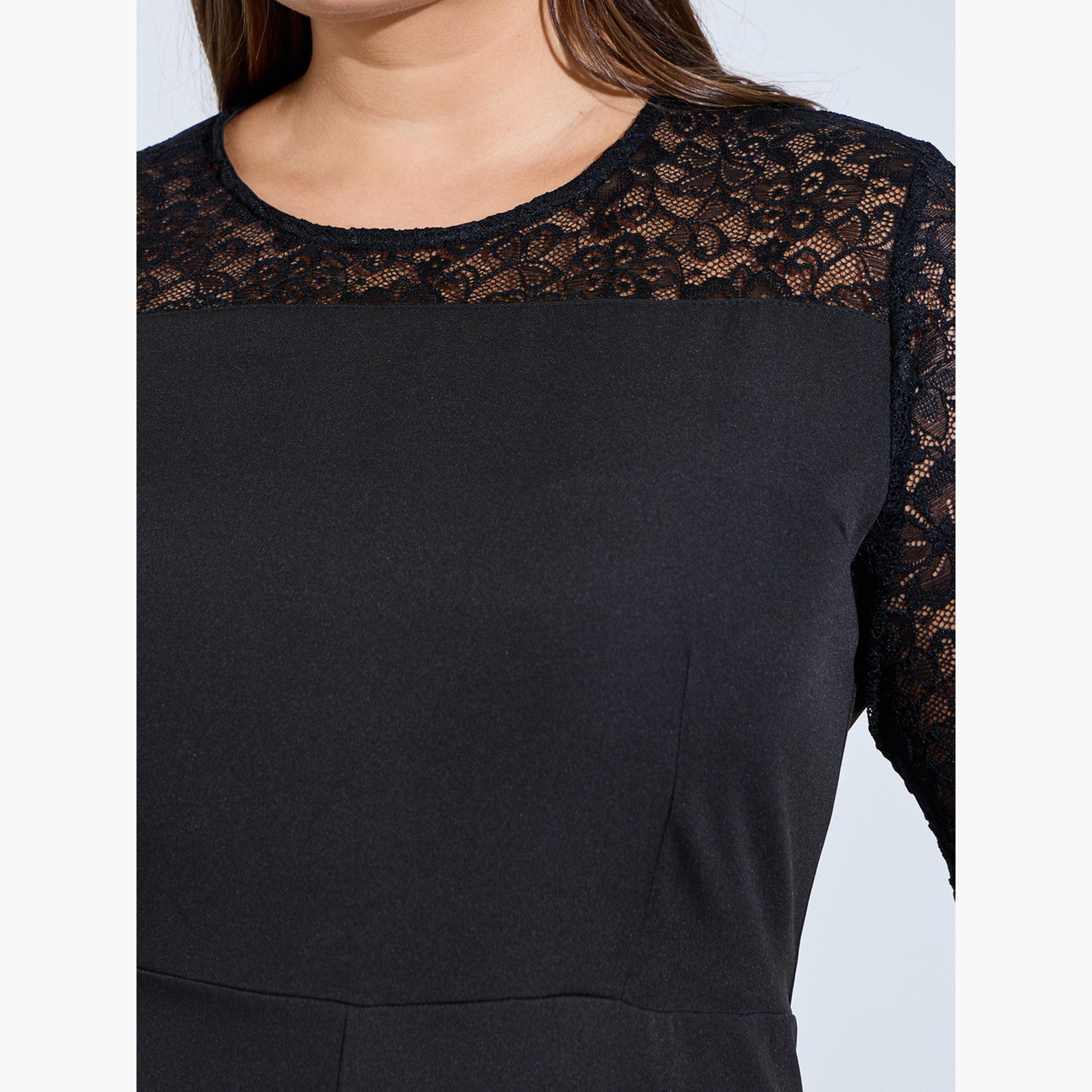 Styli Plus Size Black Lace Sleeves A-Line Maxi Dress-women-clothing-dresses-image-5