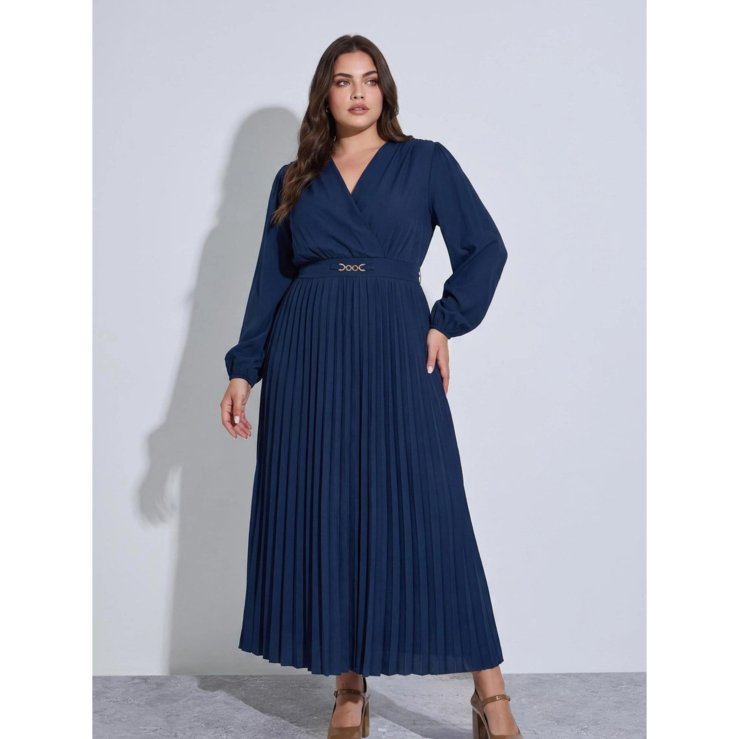 Styli MAXI LENGTH A-LINE BELTED PLEATED DRESS-women-clothing-dresses-image-1