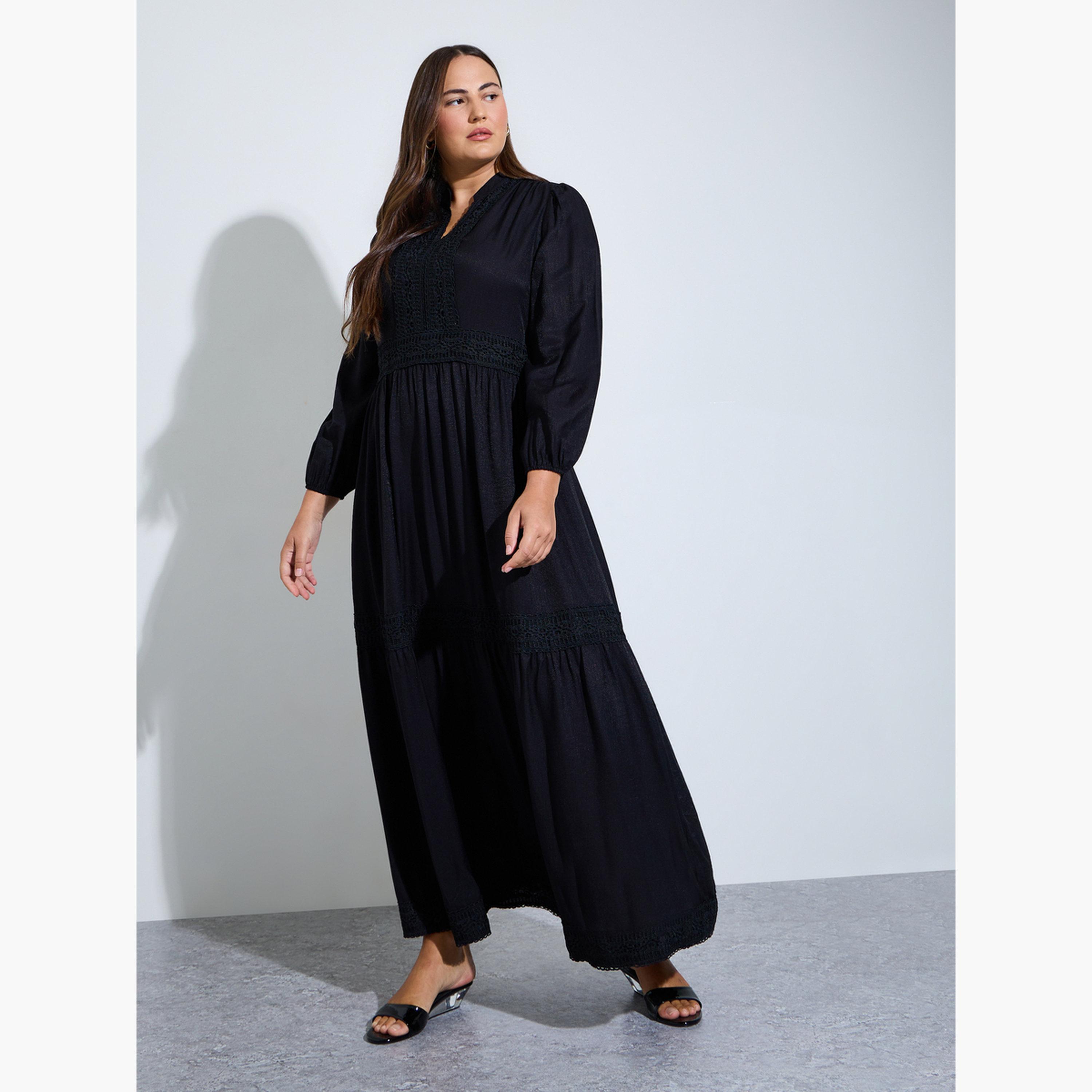 Styli Plus Size Black Lace Details A-Line Maxi Dress-women-clothing-dresses-image-3