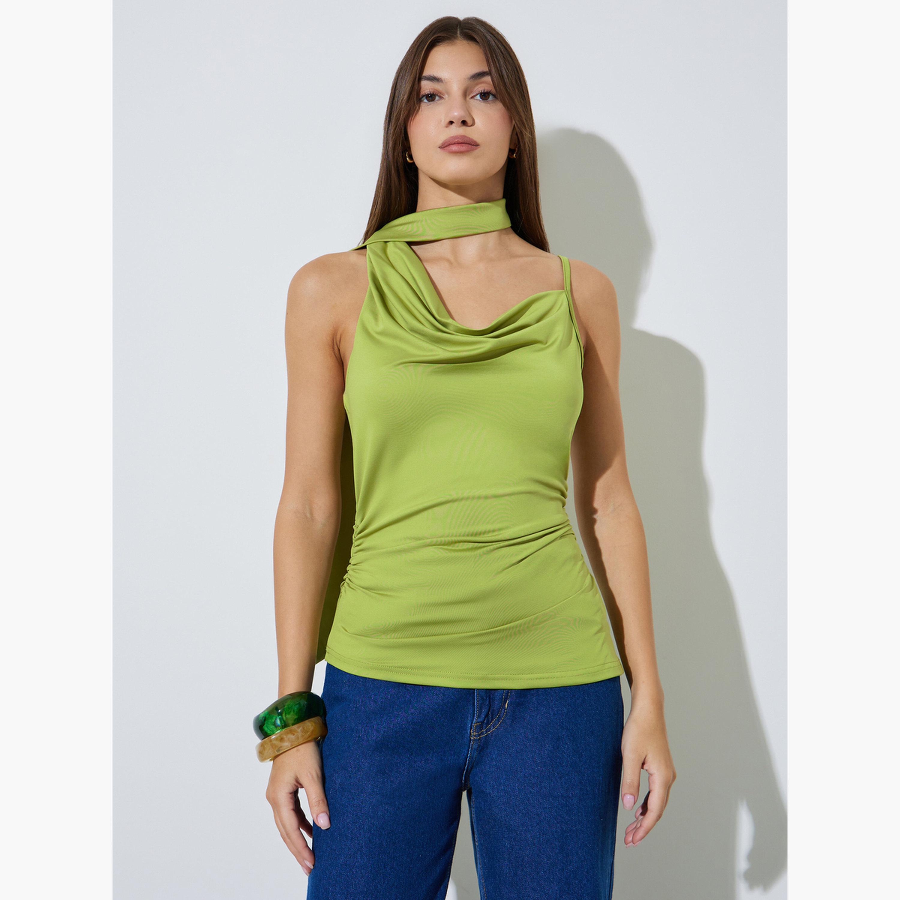 بلوزة محبوكة بكسرات جانبية وبلا أكمام-women-clothing-shirtsandblouses-blouses-image-1