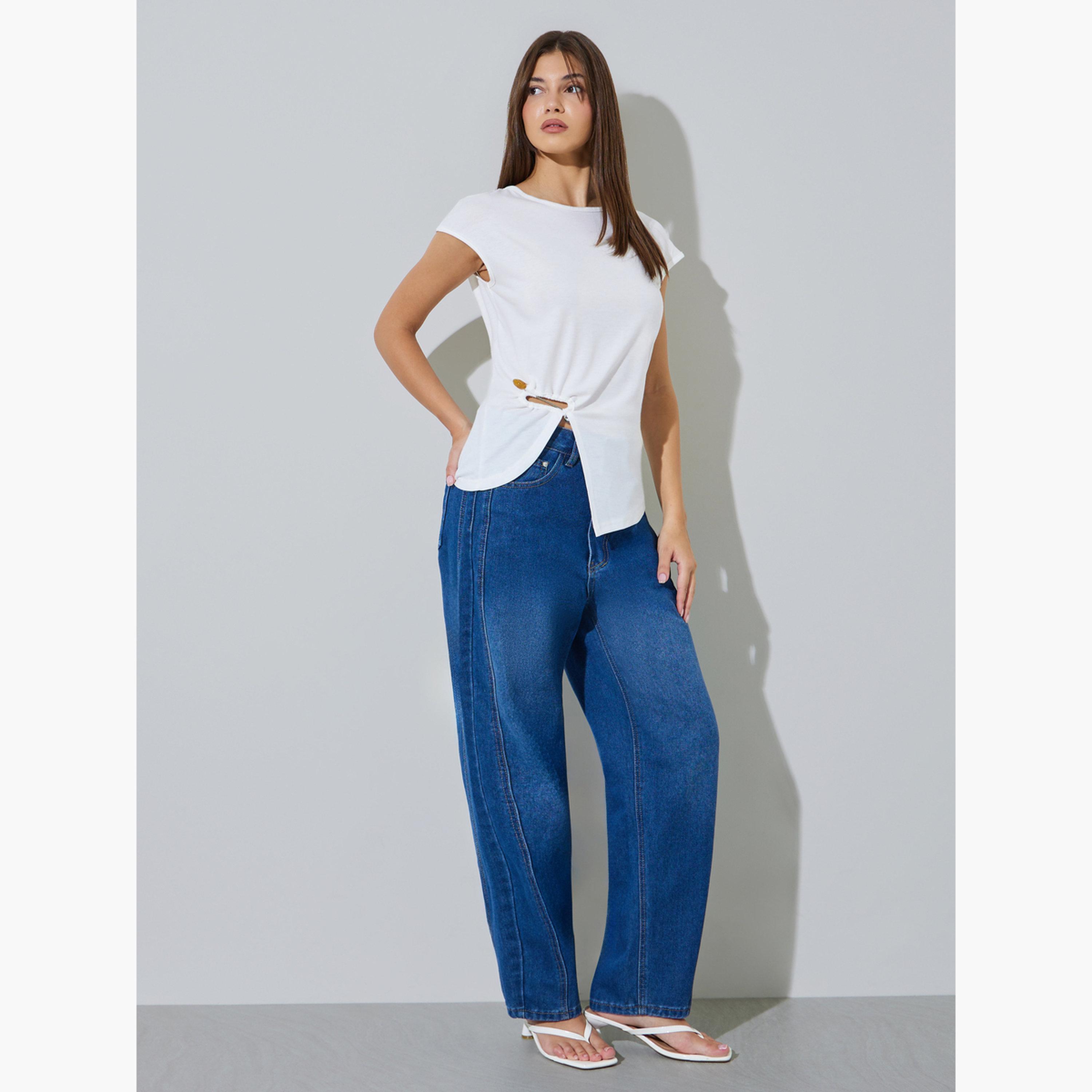 Styli White Irregular Hem Buckle Detail Wrap Top-women-clothing-shirtsandblouses-blouses-image-2