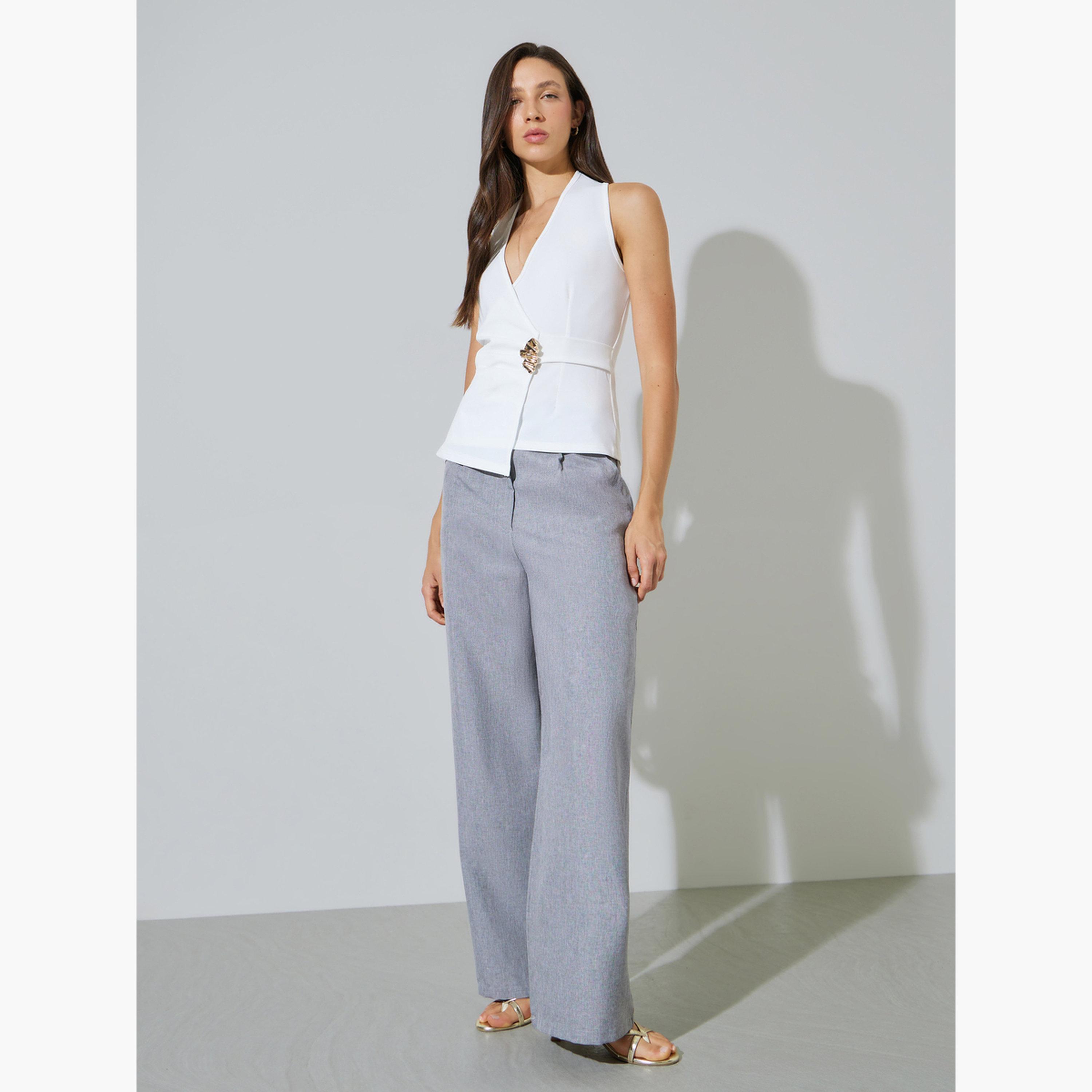 Styli White Buckle Detail Sleeveless Wrap Top-women-clothing-shirtsandblouses-blouses-image-2
