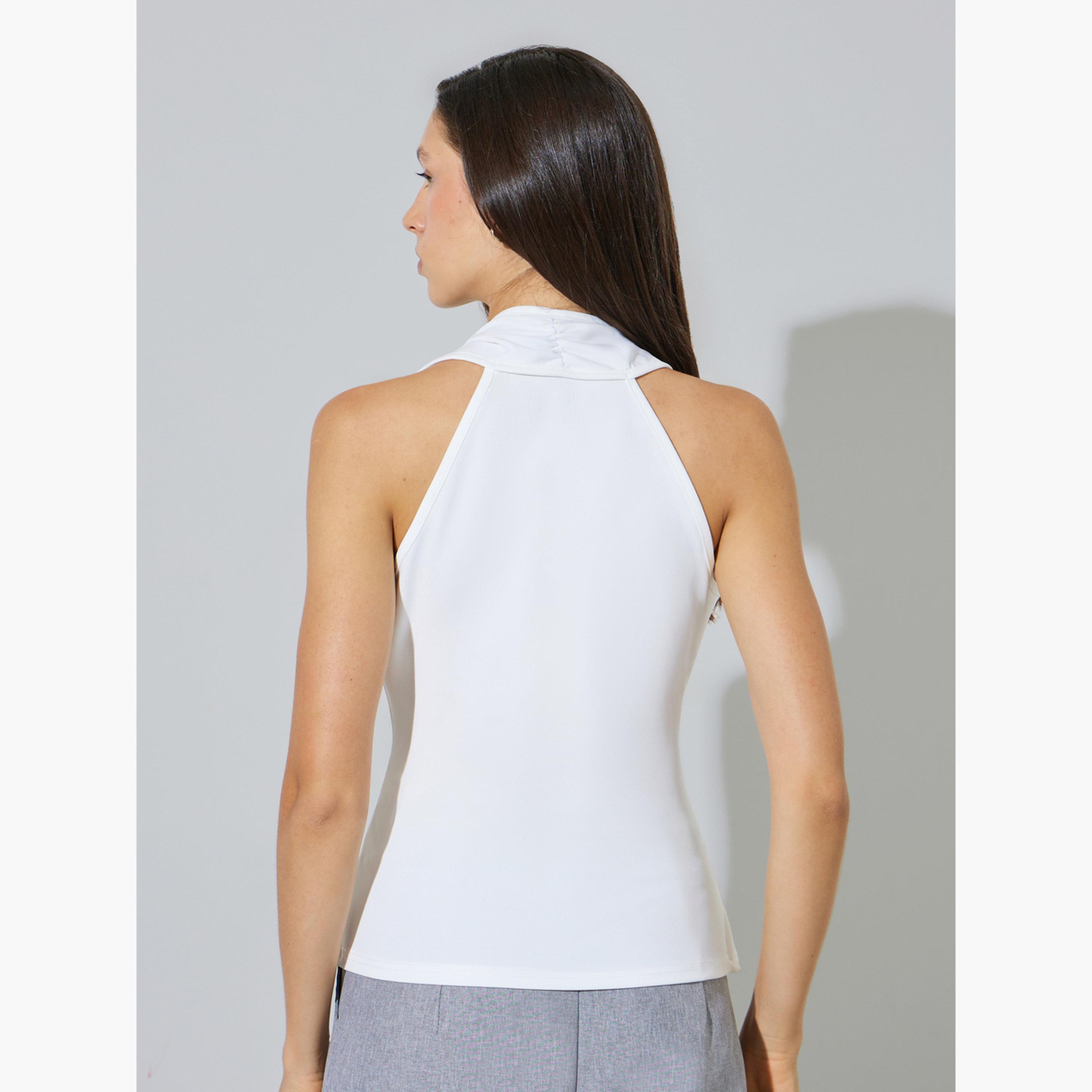 Styli White Buckle Detail Sleeveless Wrap Top-women-clothing-shirtsandblouses-blouses-image-3
