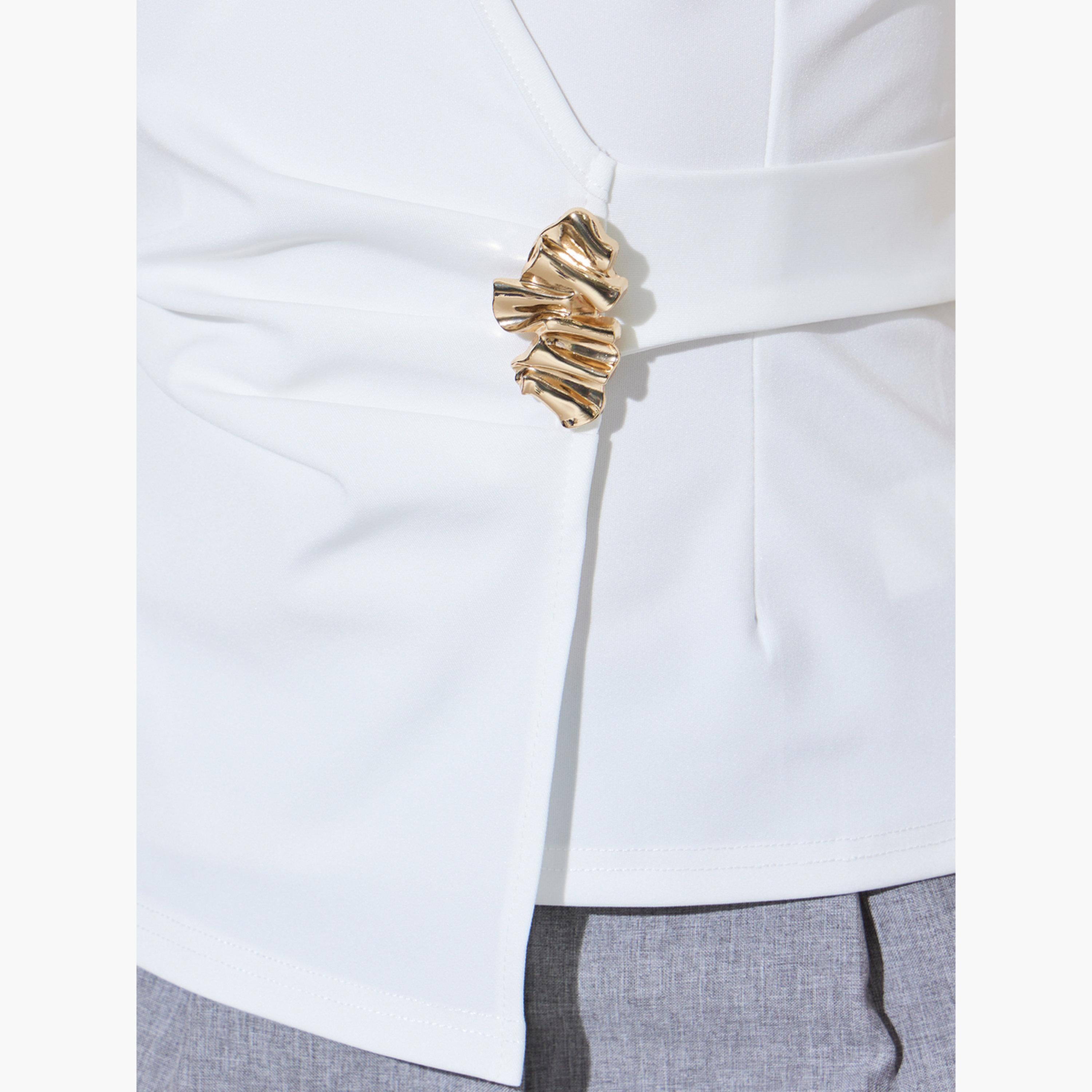 Styli White Buckle Detail Sleeveless Wrap Top-women-clothing-shirtsandblouses-blouses-image-4