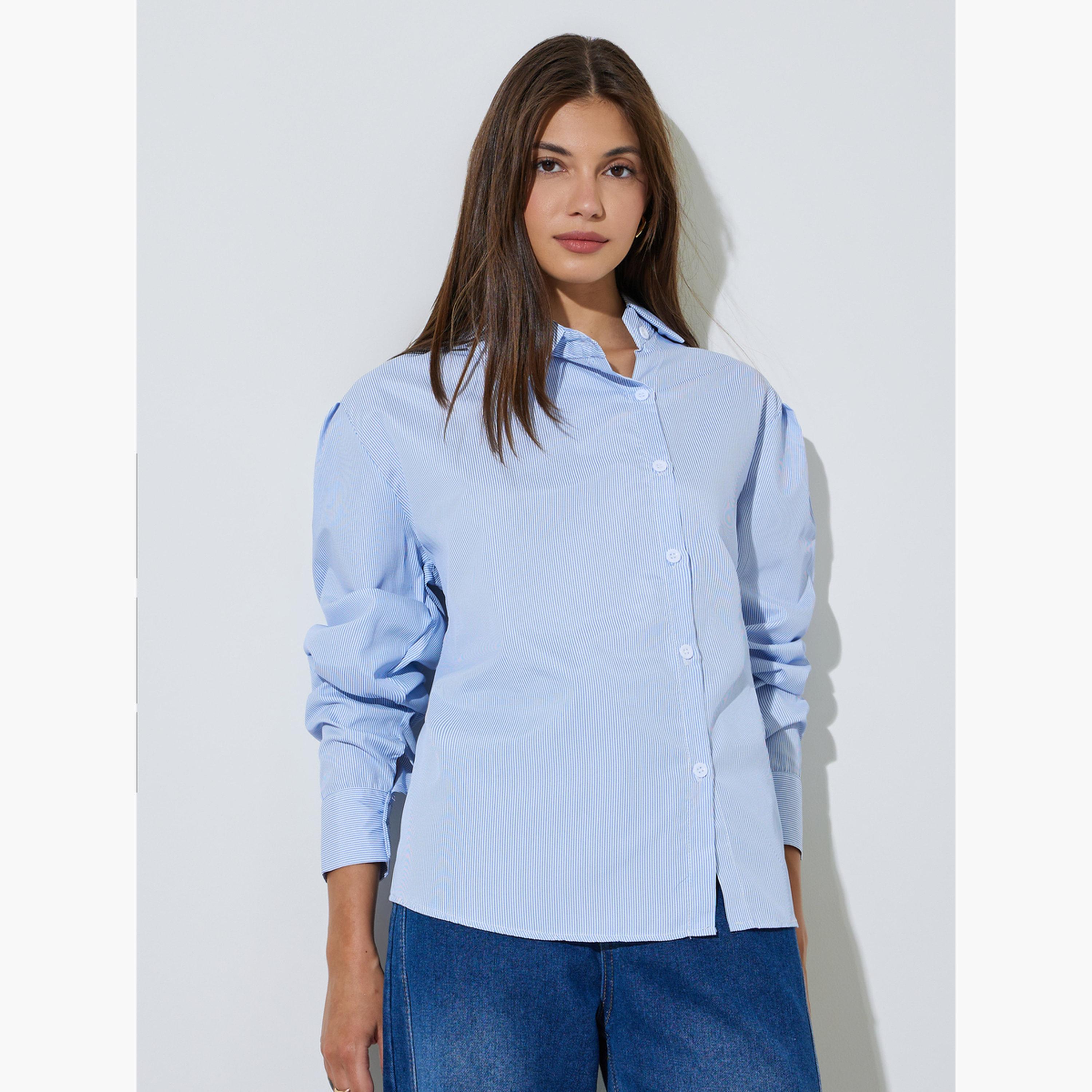 قميص بأزرار غير متماثلة ومخطط-women-clothing-shirtsandblouses-shirts-image-1