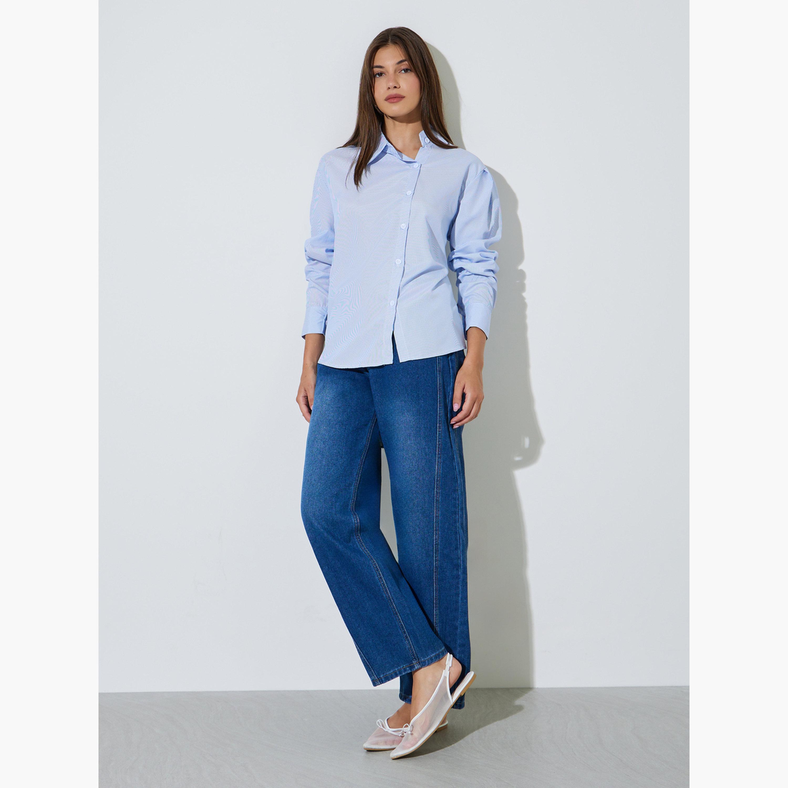 قميص بأزرار غير متماثلة ومخطط-women-clothing-shirtsandblouses-shirts-image-2