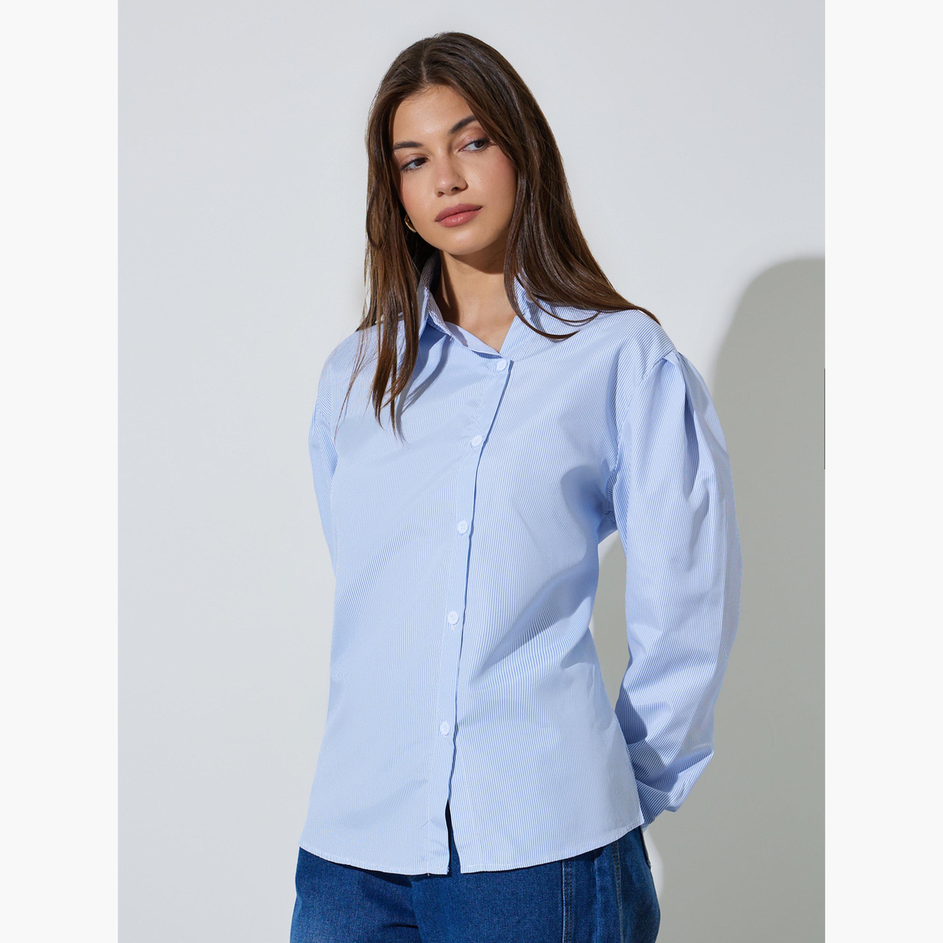 قميص بأزرار غير متماثلة ومخطط-women-clothing-shirtsandblouses-shirts-image-3