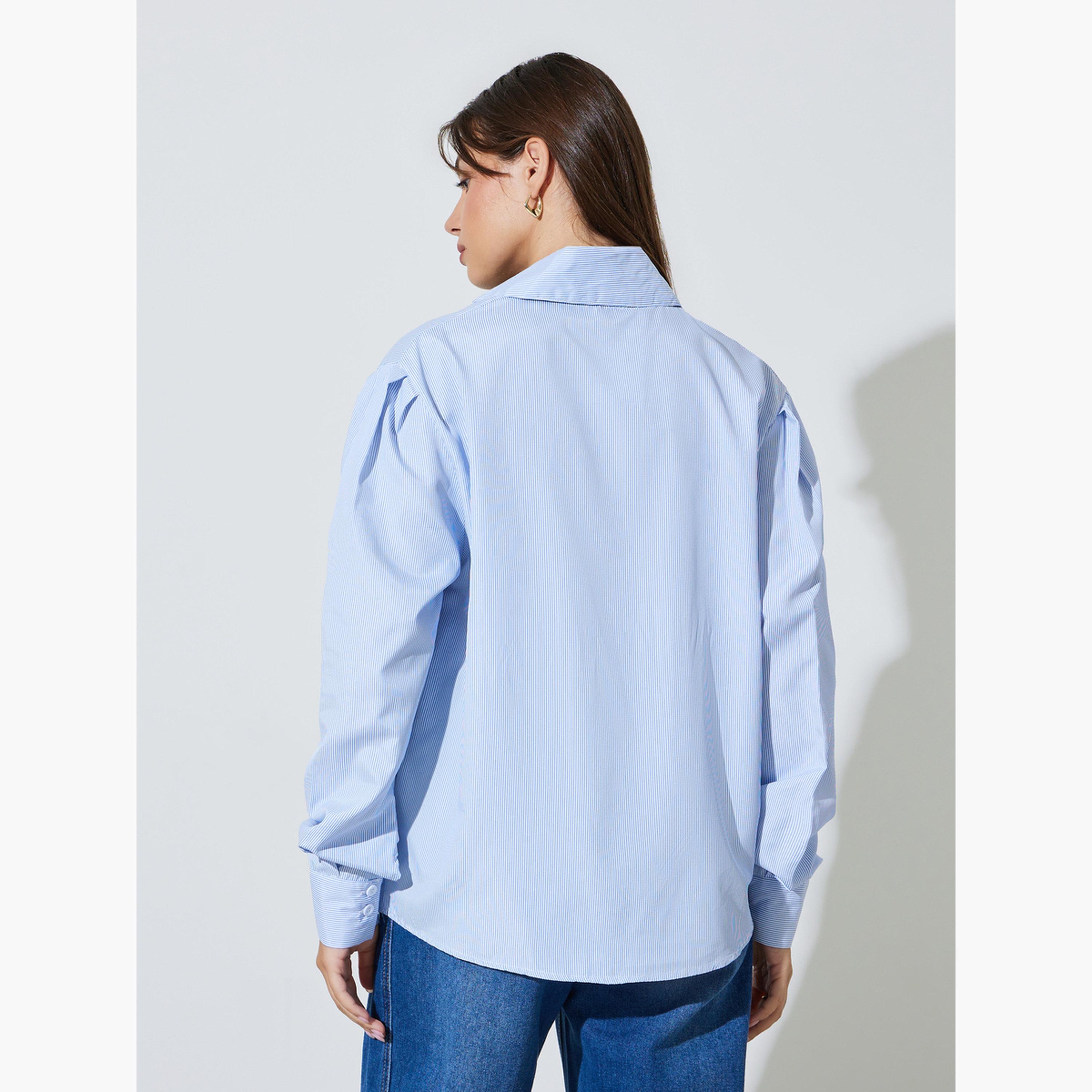 قميص بأزرار غير متماثلة ومخطط-women-clothing-shirtsandblouses-shirts-image-4