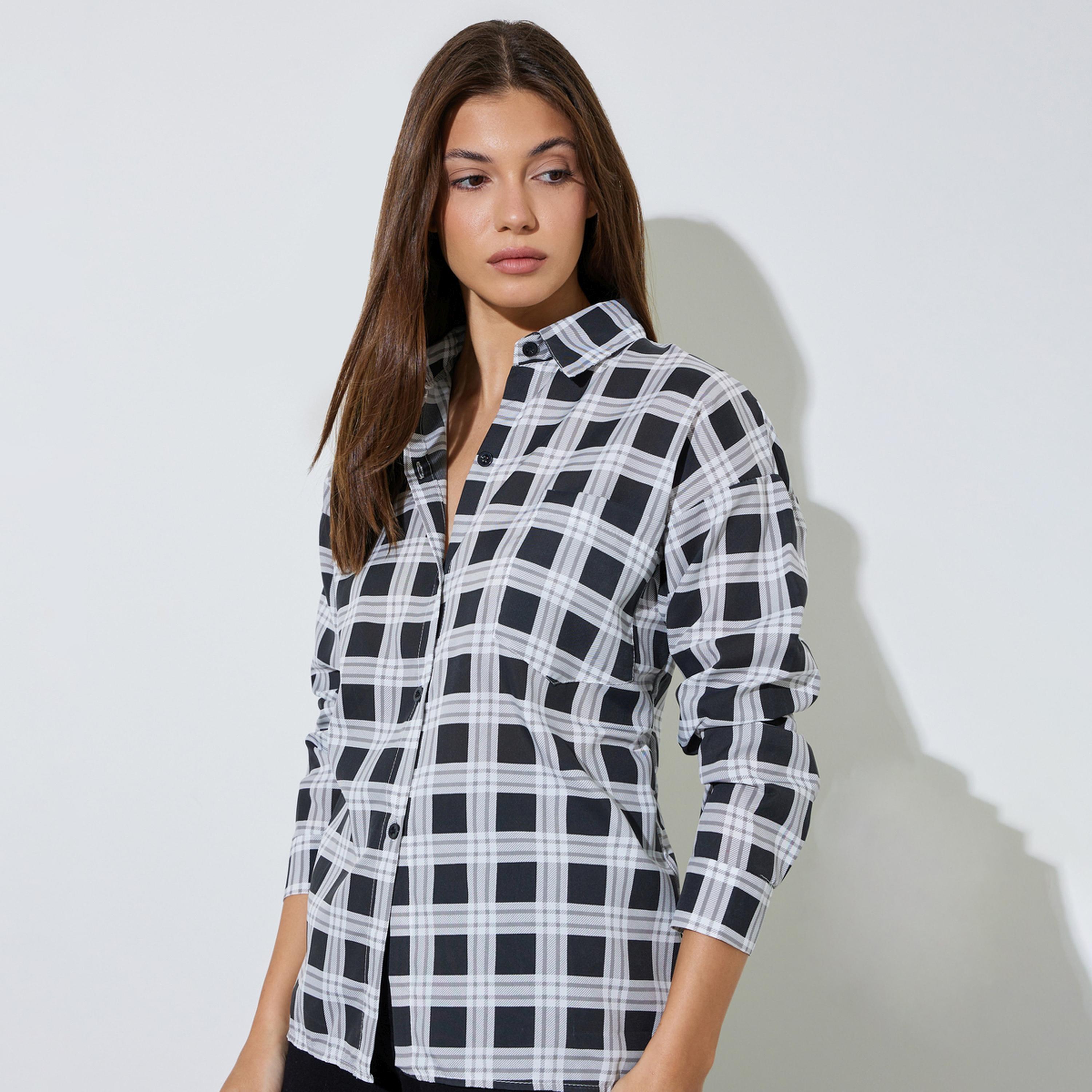 قميص طويل ونمط مربعات-women-clothing-shirtsandblouses-shirts-image-1