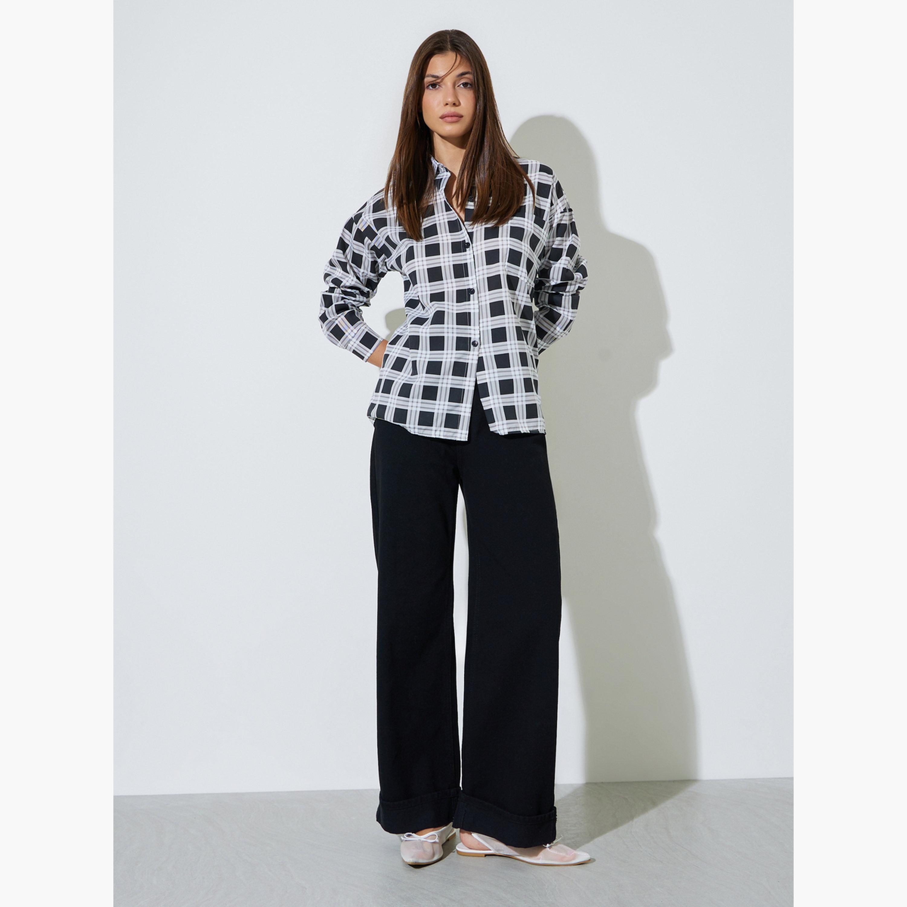 قميص طويل ونمط مربعات-women-clothing-shirtsandblouses-shirts-image-2