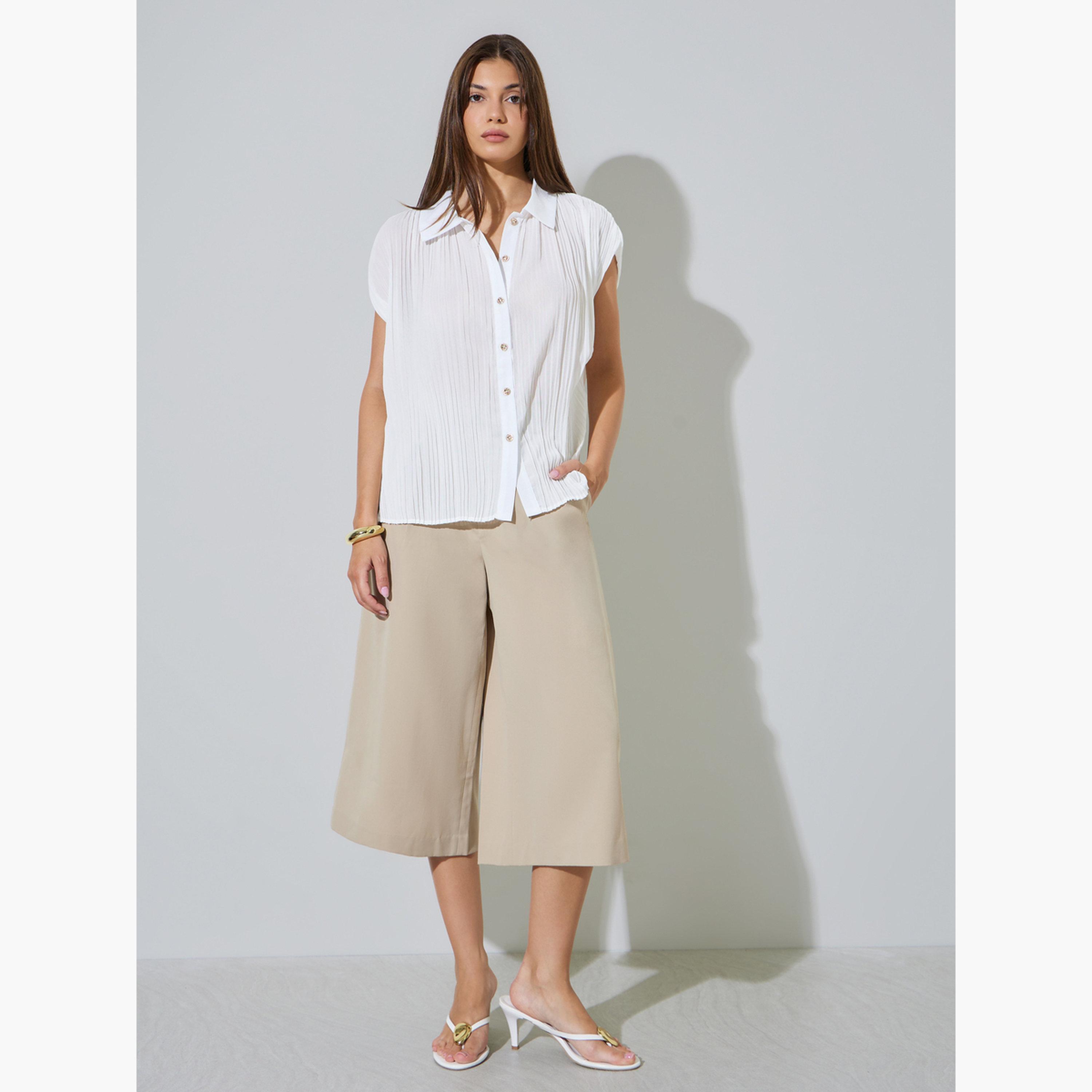 Styli White Textured Short Sleeve Shirt-women-clothing-shirtsandblouses-shirts-image-2