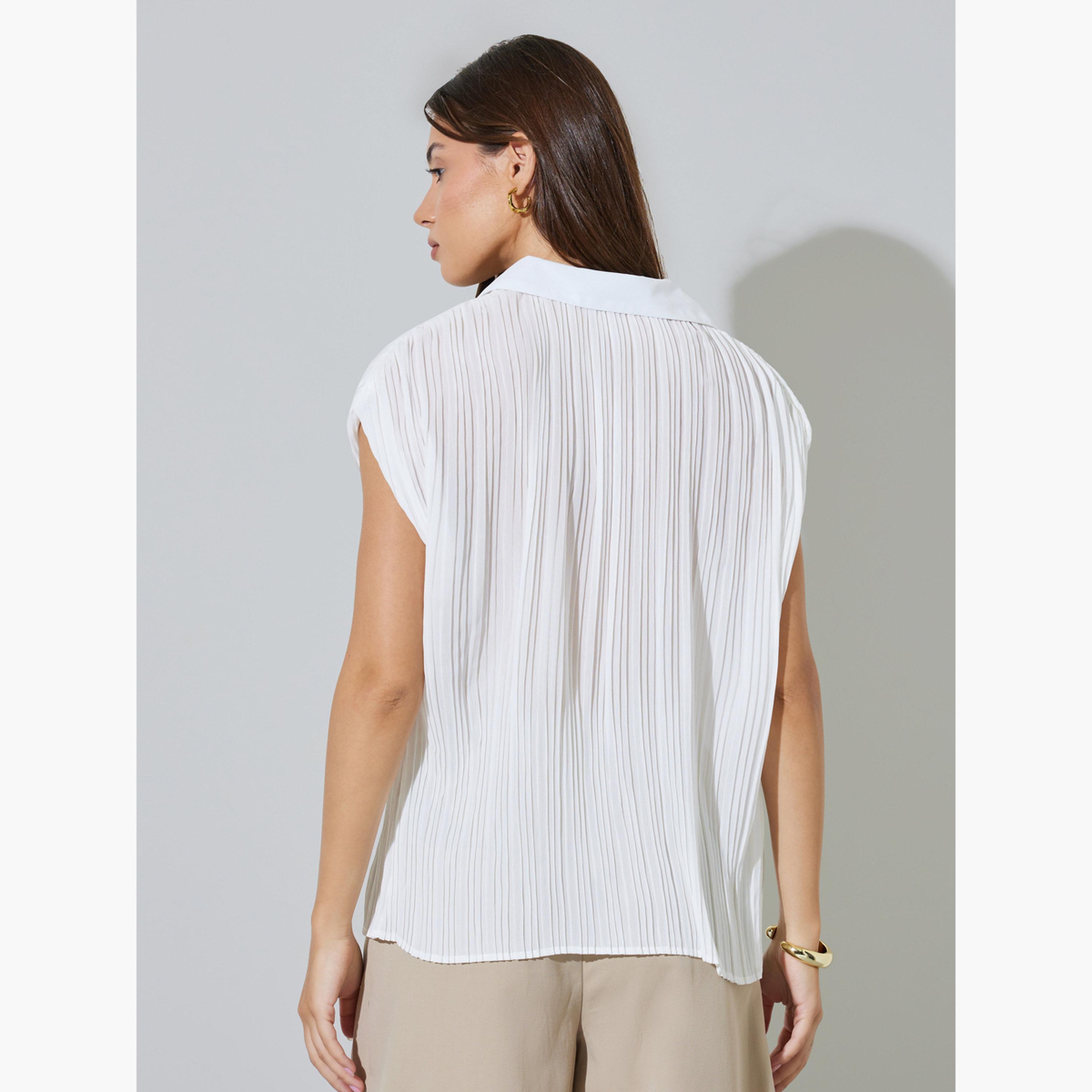 Styli White Textured Short Sleeve Shirt-women-clothing-shirtsandblouses-shirts-image-3