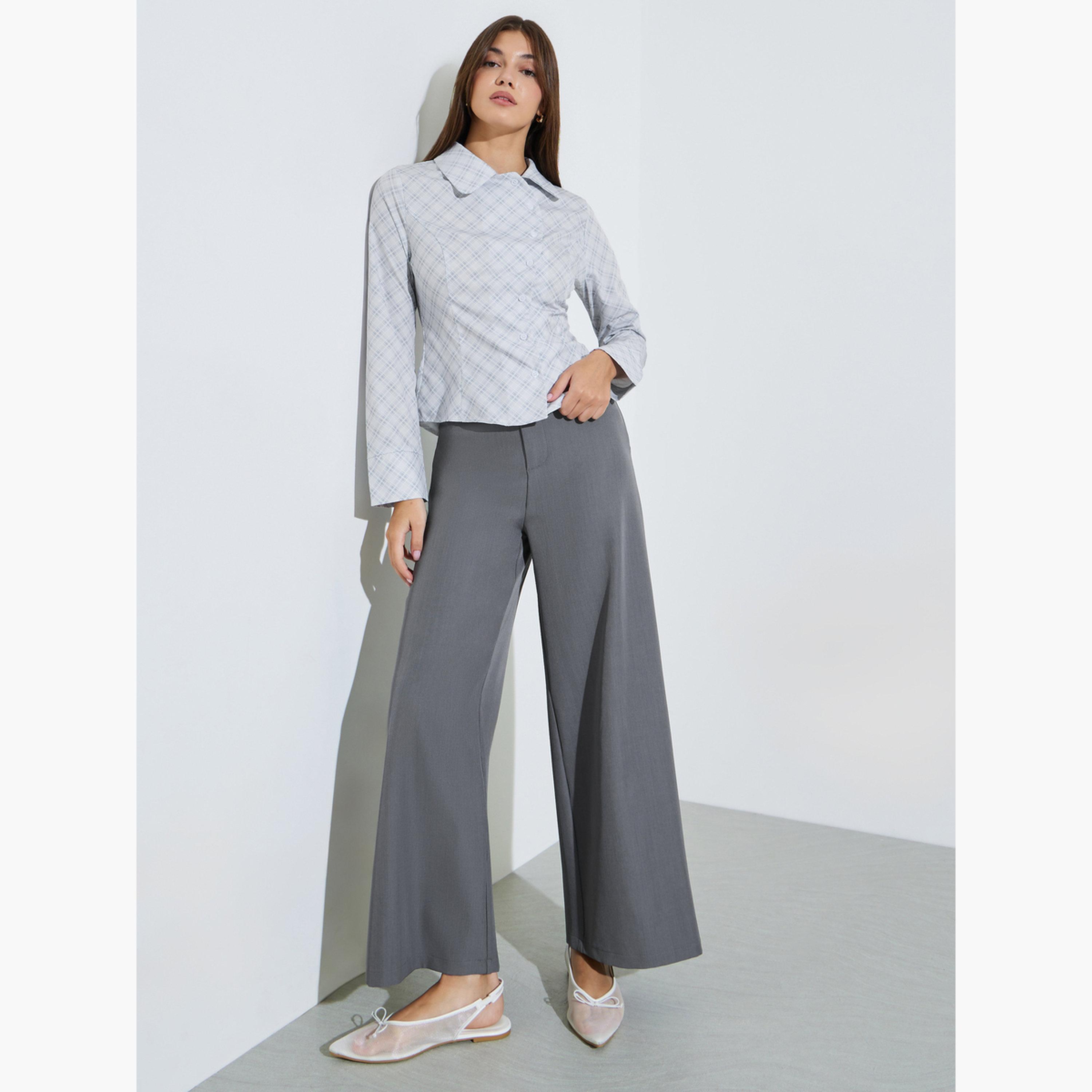Styli Grey Checked Button-Up Shirt-women-clothing-shirtsandblouses-shirts-image-2