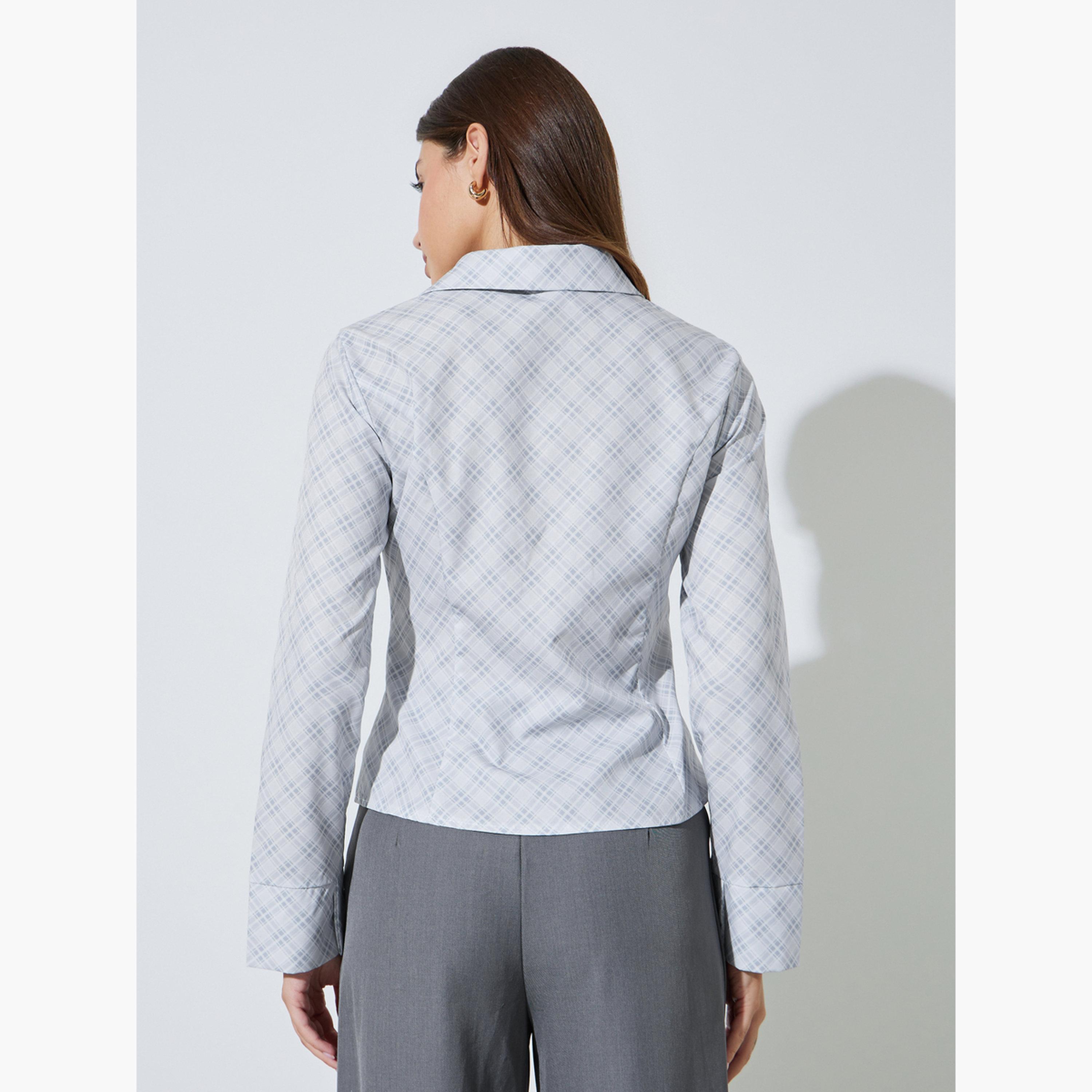 Styli Grey Checked Button-Up Shirt-women-clothing-shirtsandblouses-shirts-image-4