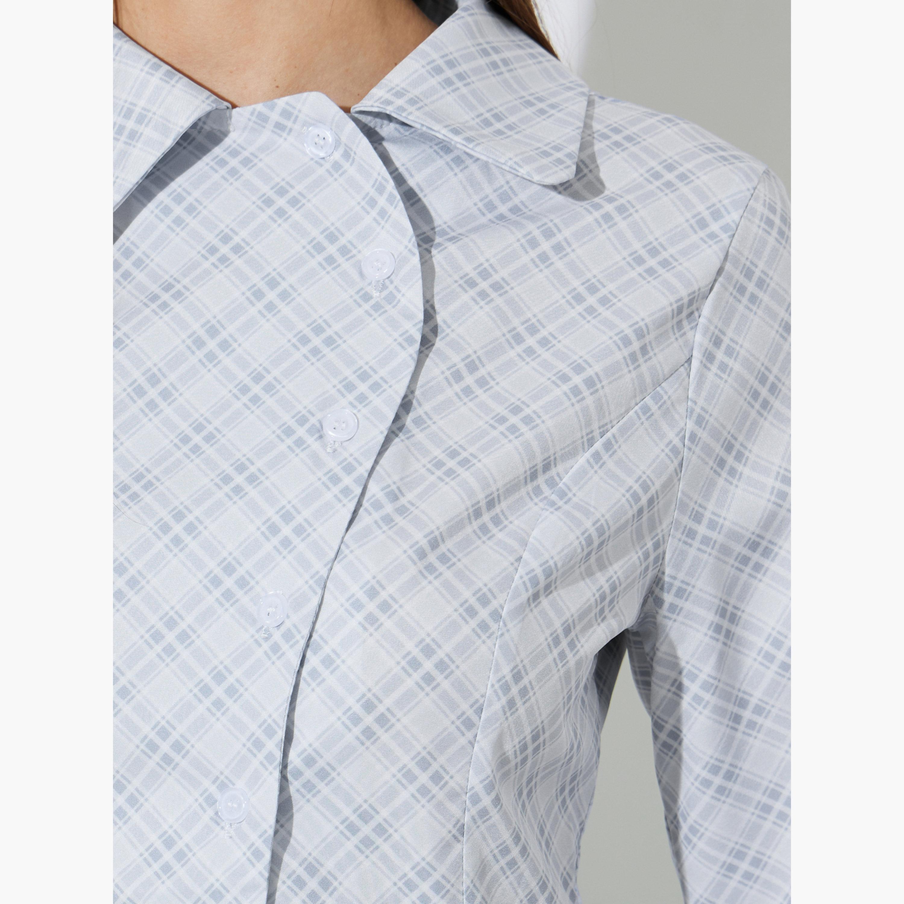 Styli Grey Checked Button-Up Shirt-women-clothing-shirtsandblouses-shirts-image-5