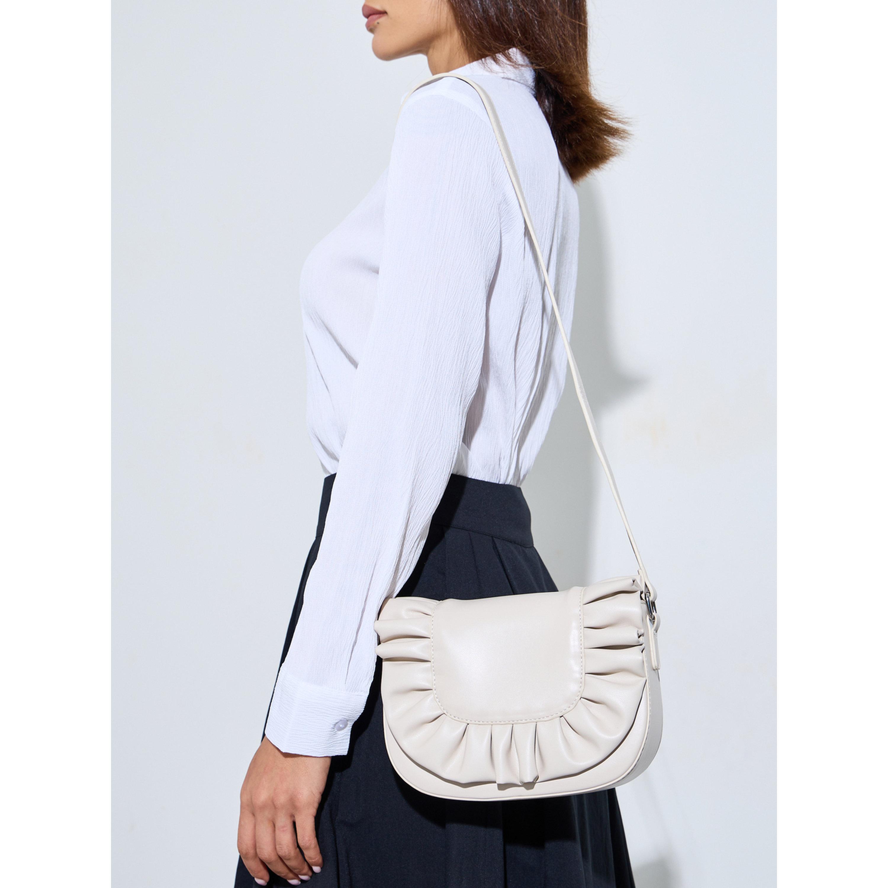 Styli Cream Ruched Saddle Shoulder Bag-women-bagsandwallets-handbags-image-2