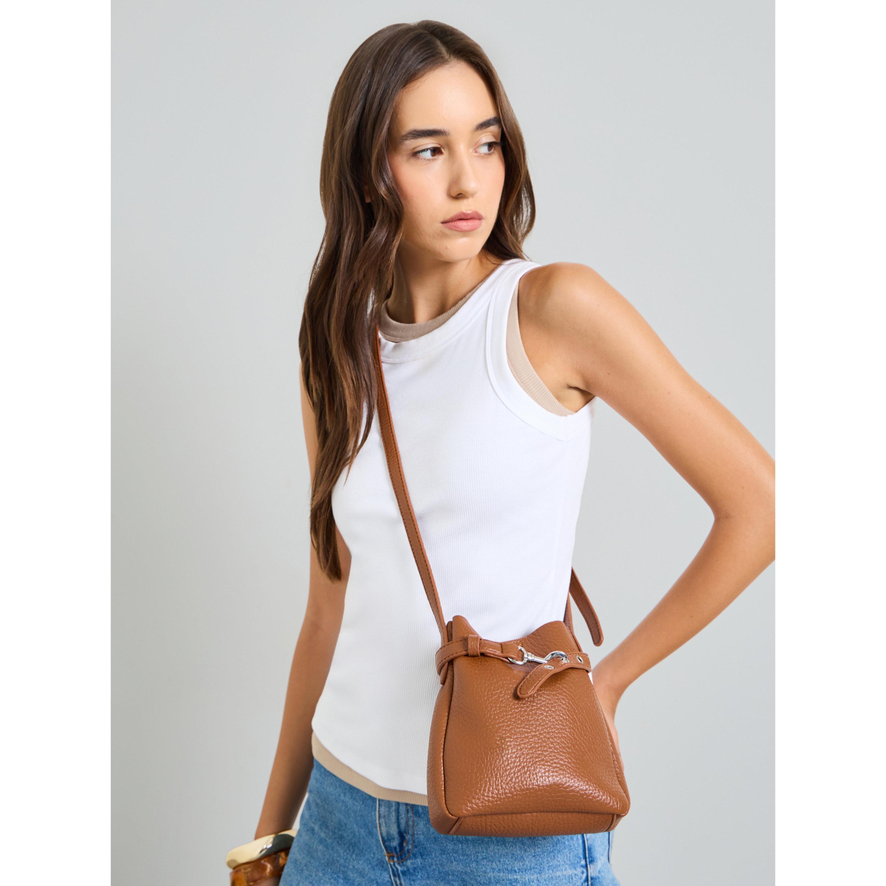 Styli Brown Textured Bucket Crossbody Bag-women-bagsandwallets-handbags-image-2