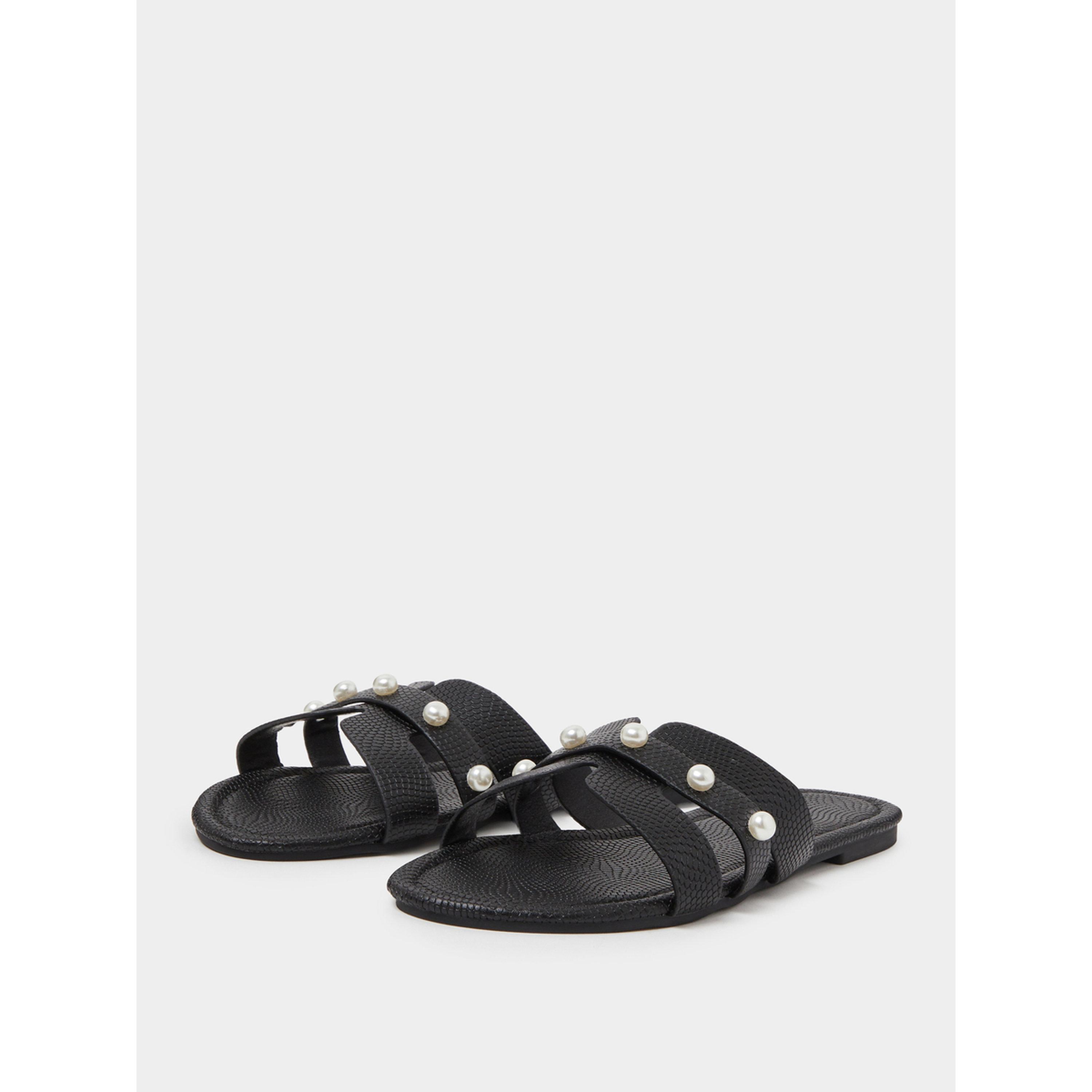 Take Two Black Pearl Embellished Flat Sandals-women-shoes-sandals-flats-image-1
