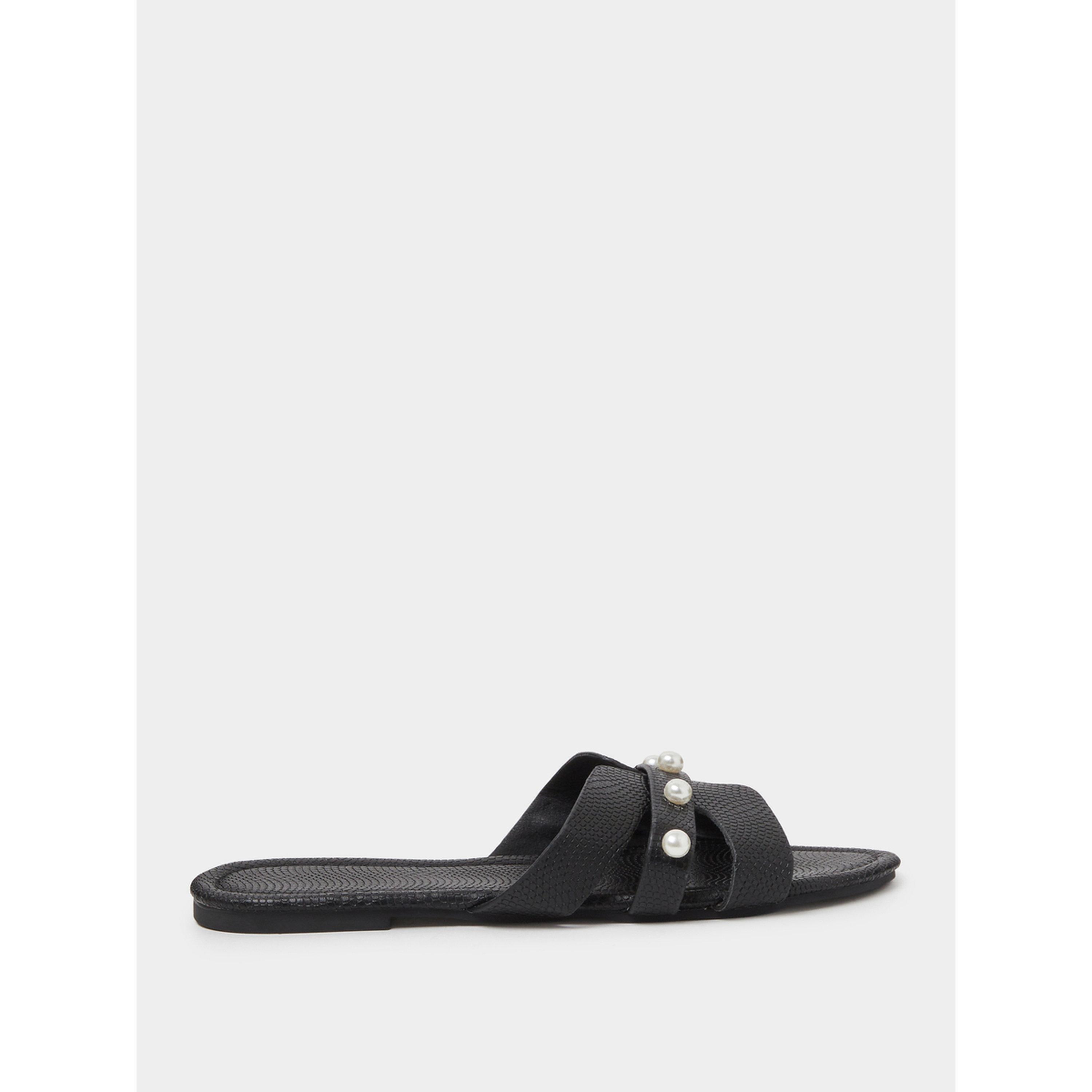 Take Two Black Pearl Embellished Flat Sandals-women-shoes-sandals-flats-image-3