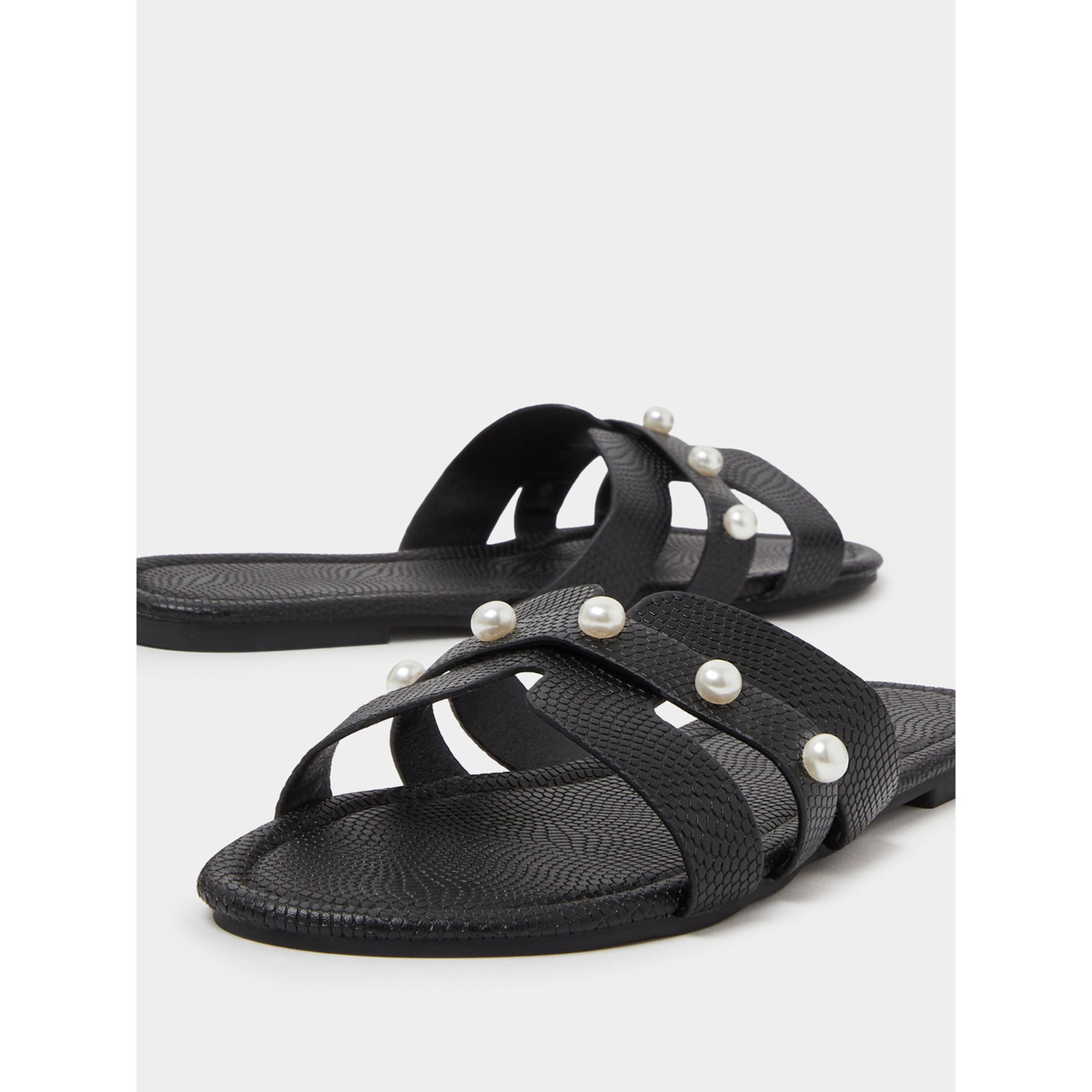 Take Two Black Pearl Embellished Flat Sandals-women-shoes-sandals-flats-image-5