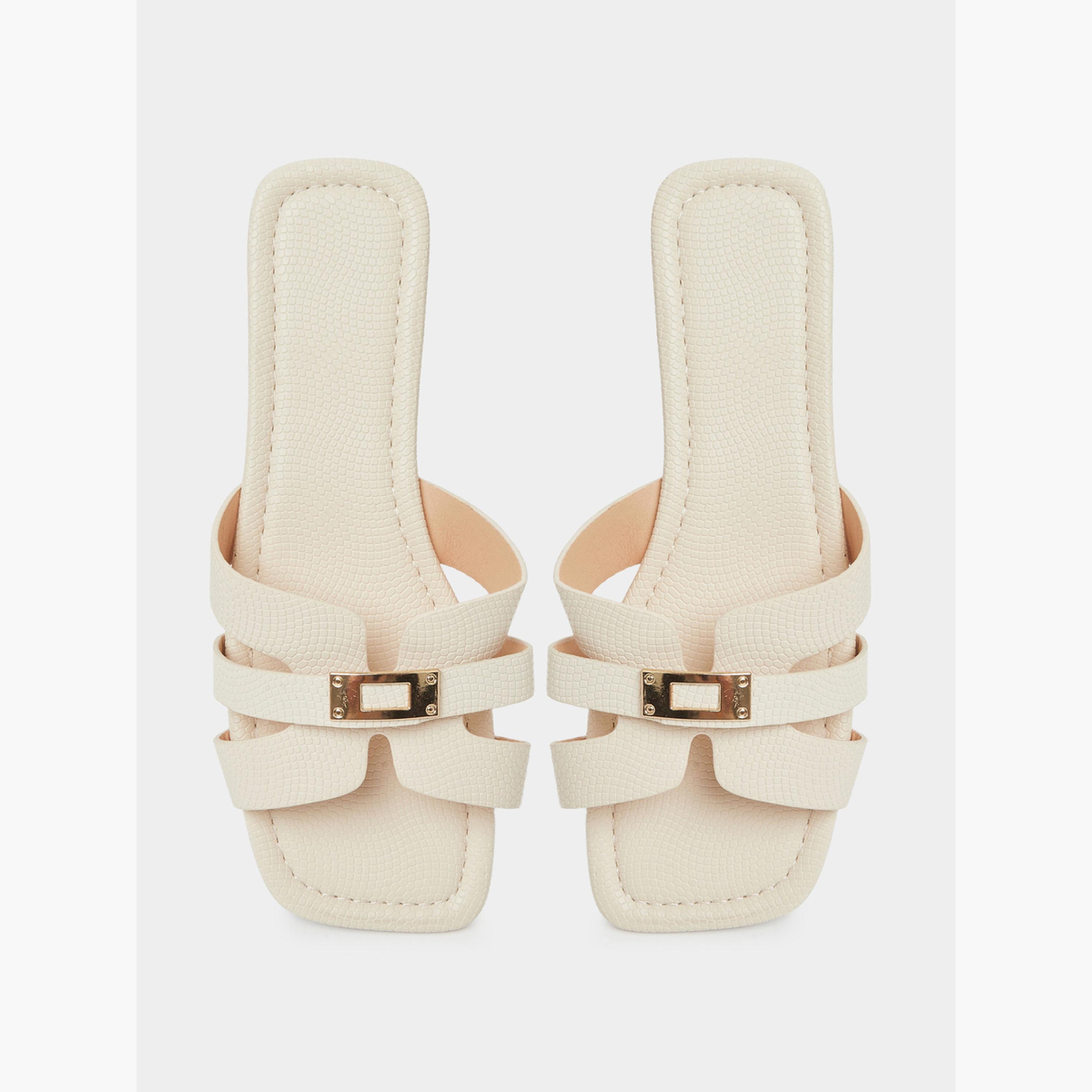 Take Two Beige Flat Sandals with Buckle Detail-women-shoes-sandals-flats-image-4