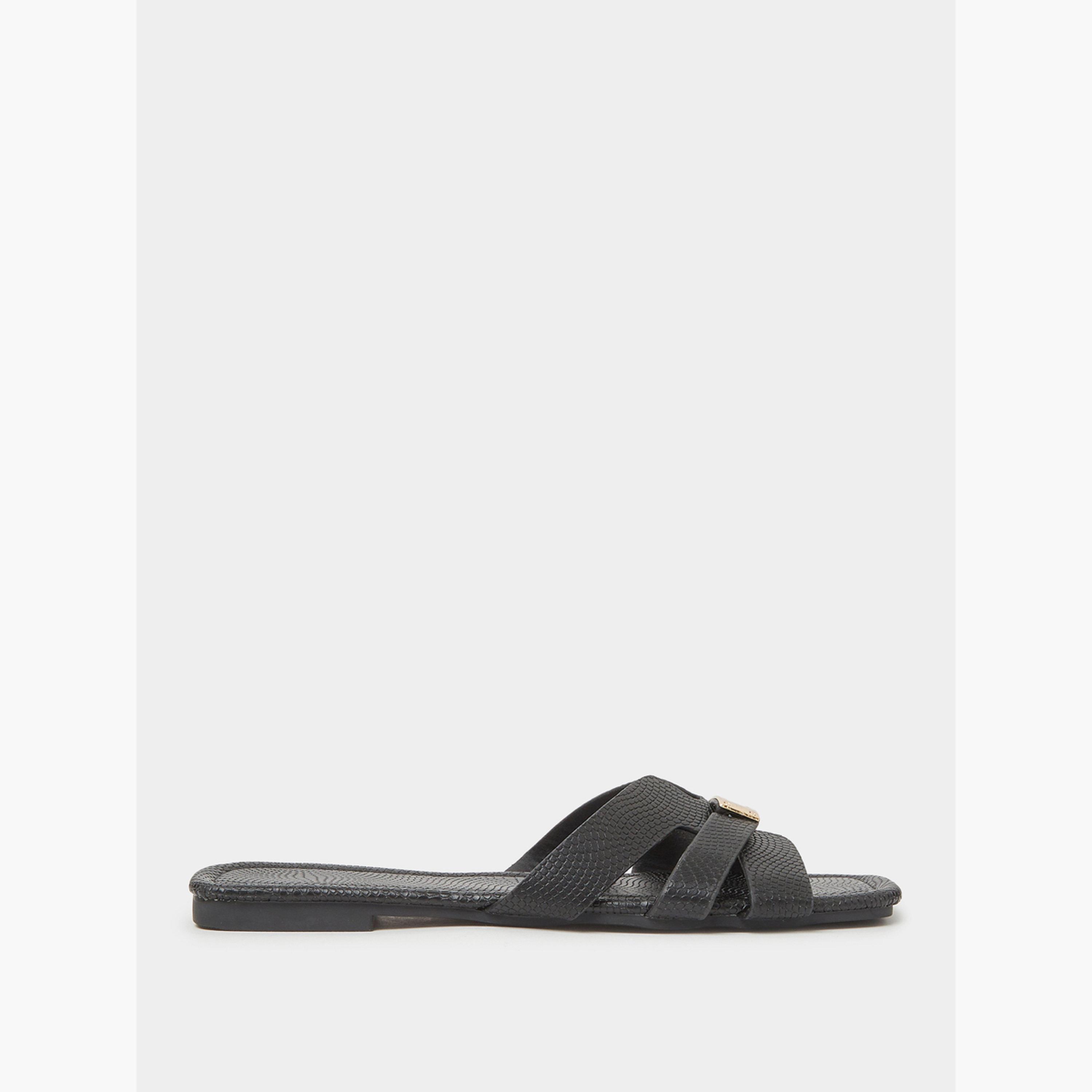 Take Two Black Flat Sandals with Buckle Detail-women-shoes-sandals-flats-image-3