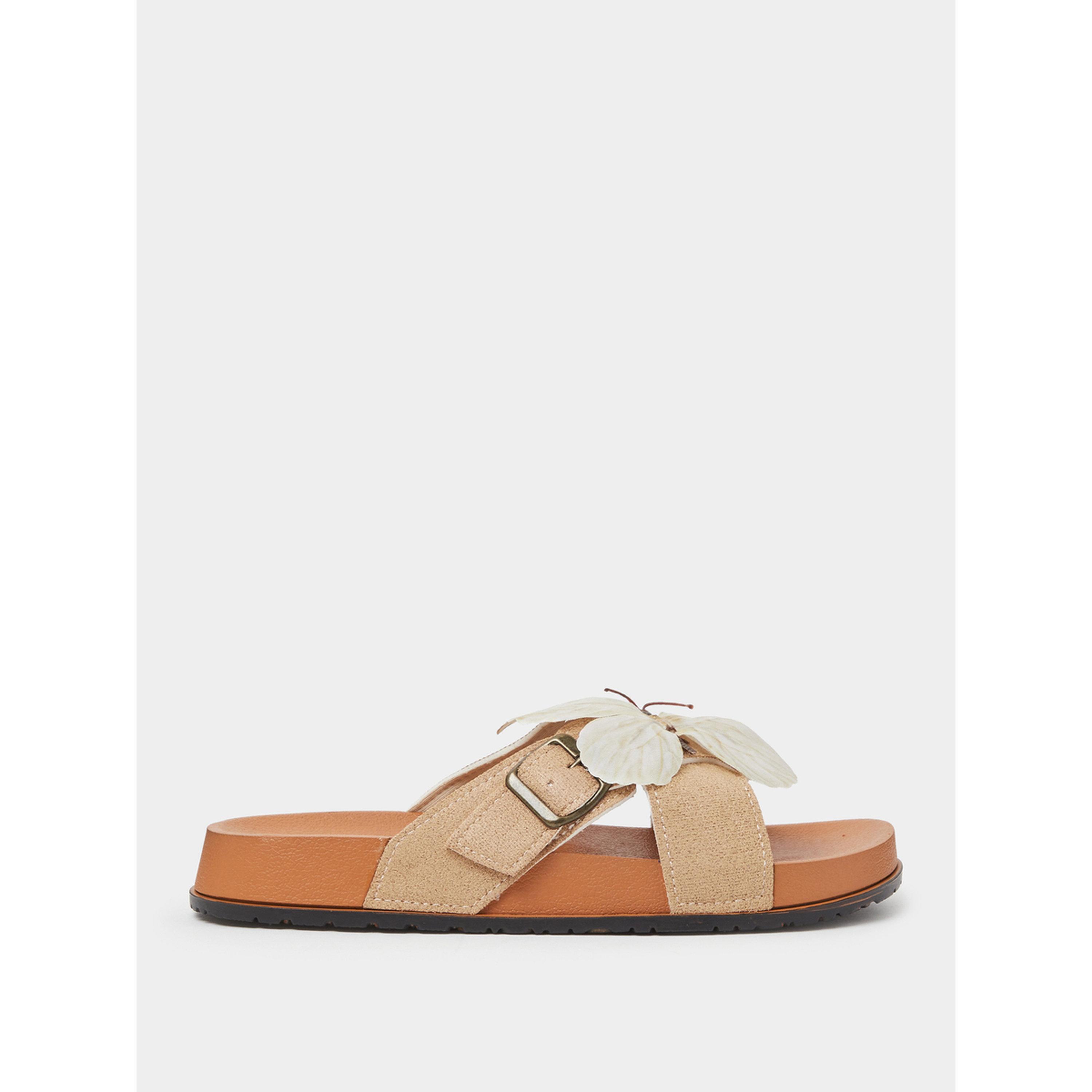 Take Two Beige Butterfly Detail Comfort Sandals-women-shoes-sandals-flats-image-3