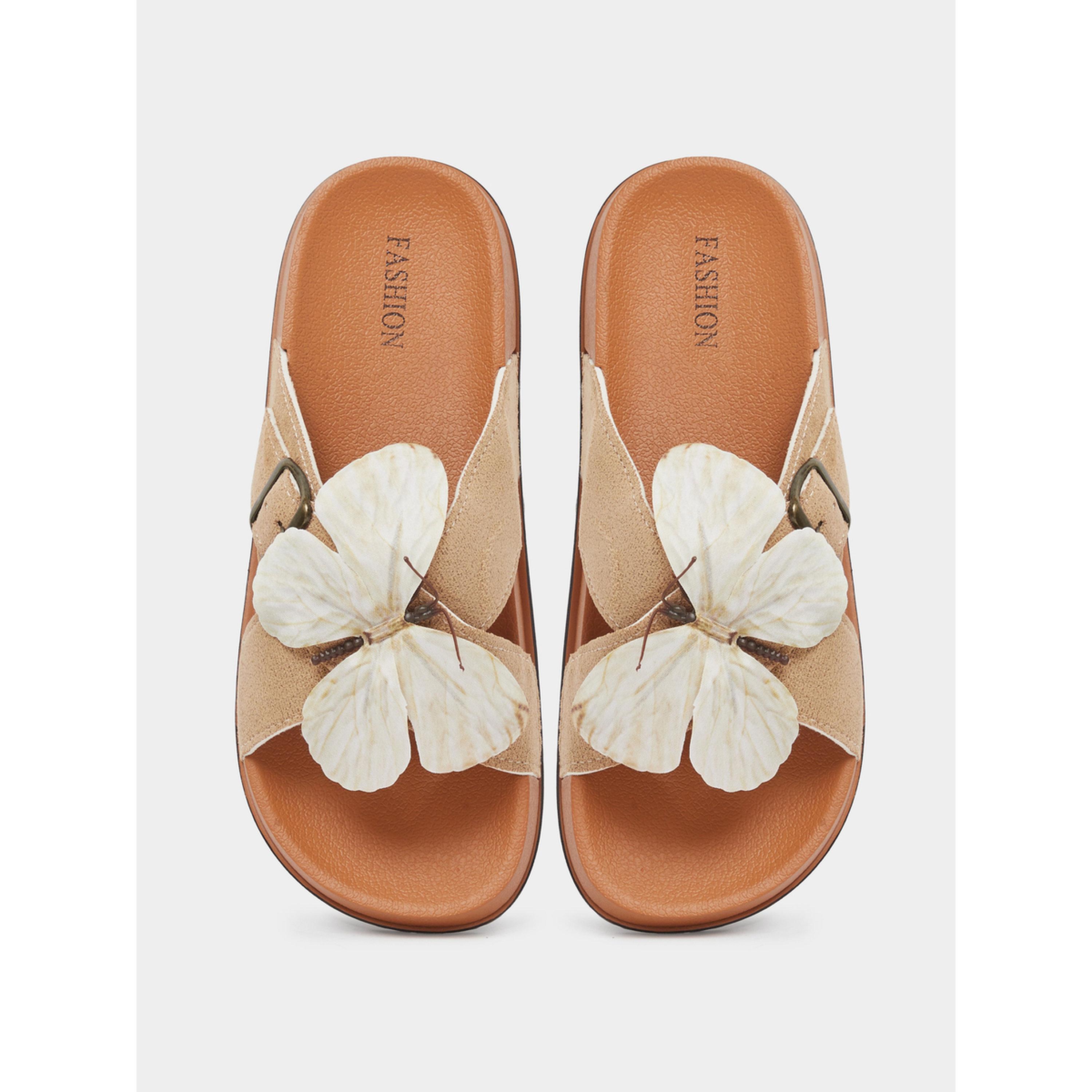 Take Two Beige Butterfly Detail Comfort Sandals-women-shoes-sandals-flats-image-4