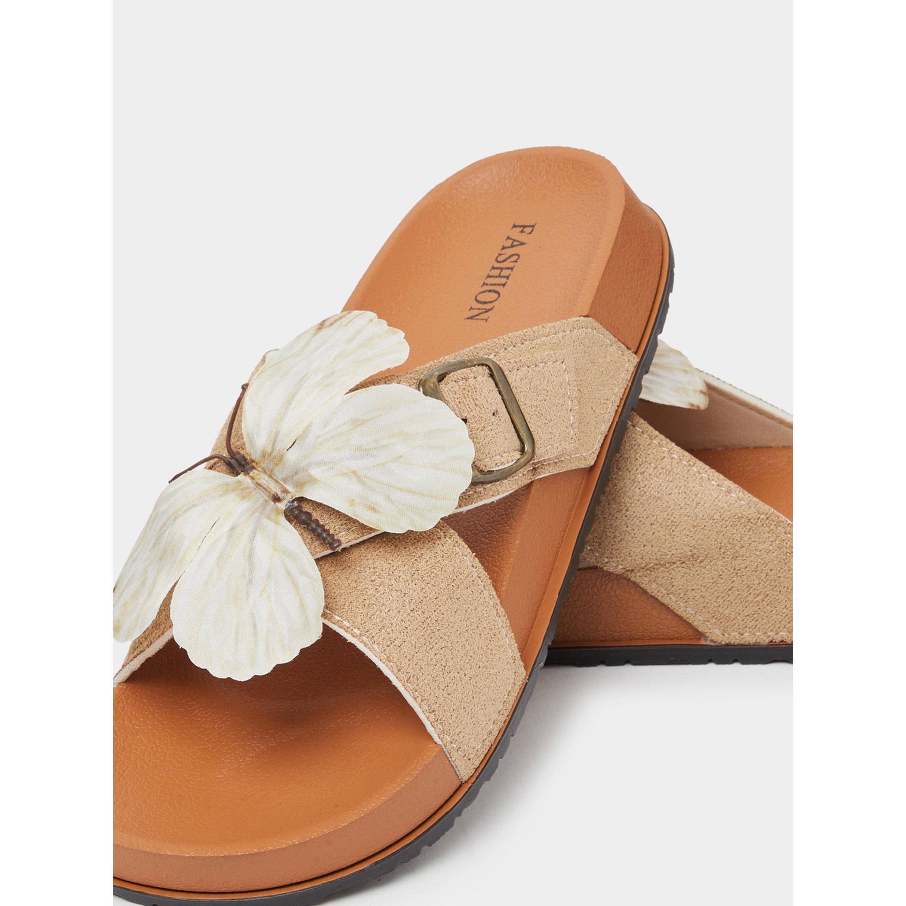 Take Two Beige Butterfly Detail Comfort Sandals-women-shoes-sandals-flats-image-5