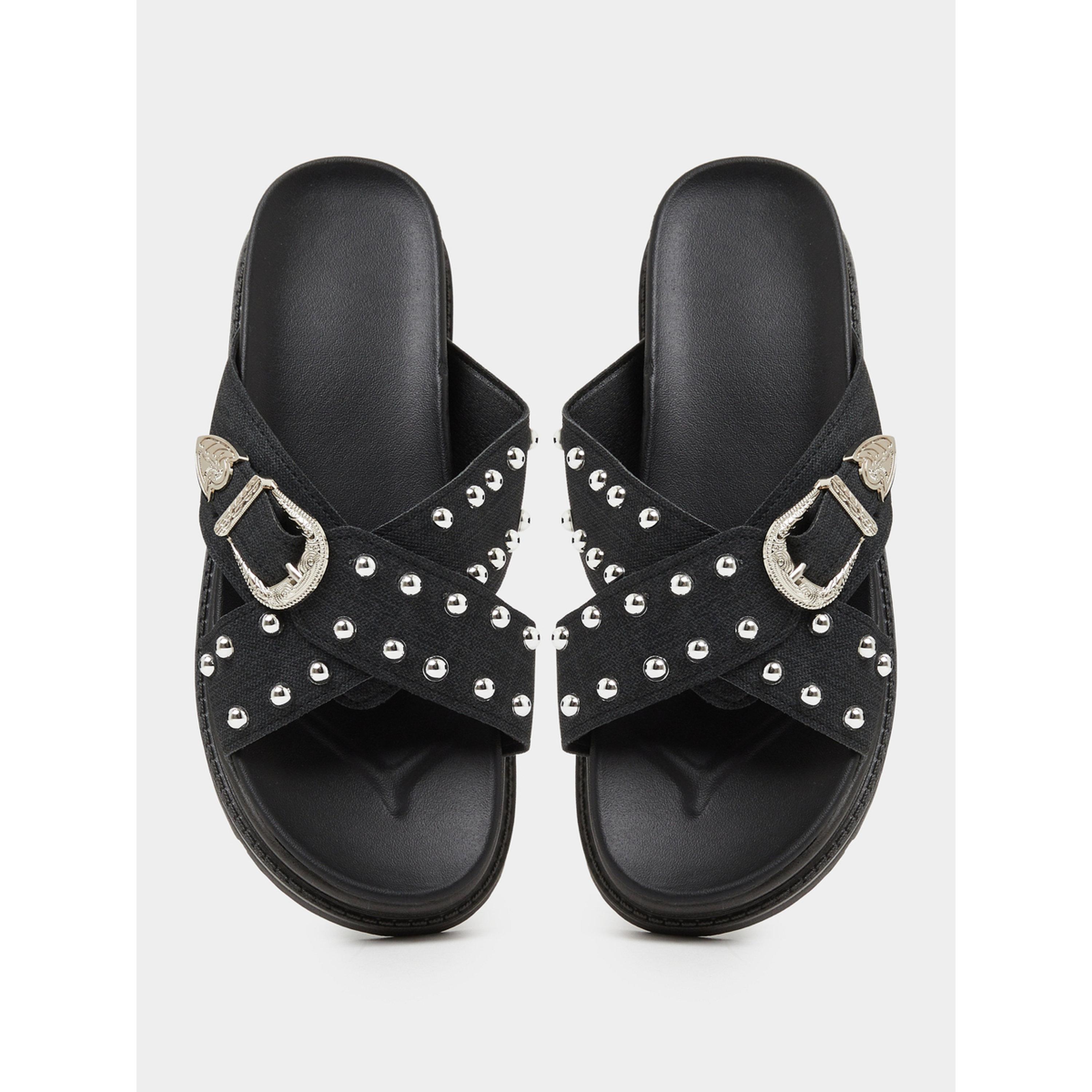 صندل نسائي سلايد بنعل سميك وتفاصيل مسامير-women-shoes-sandals-flats-image-4