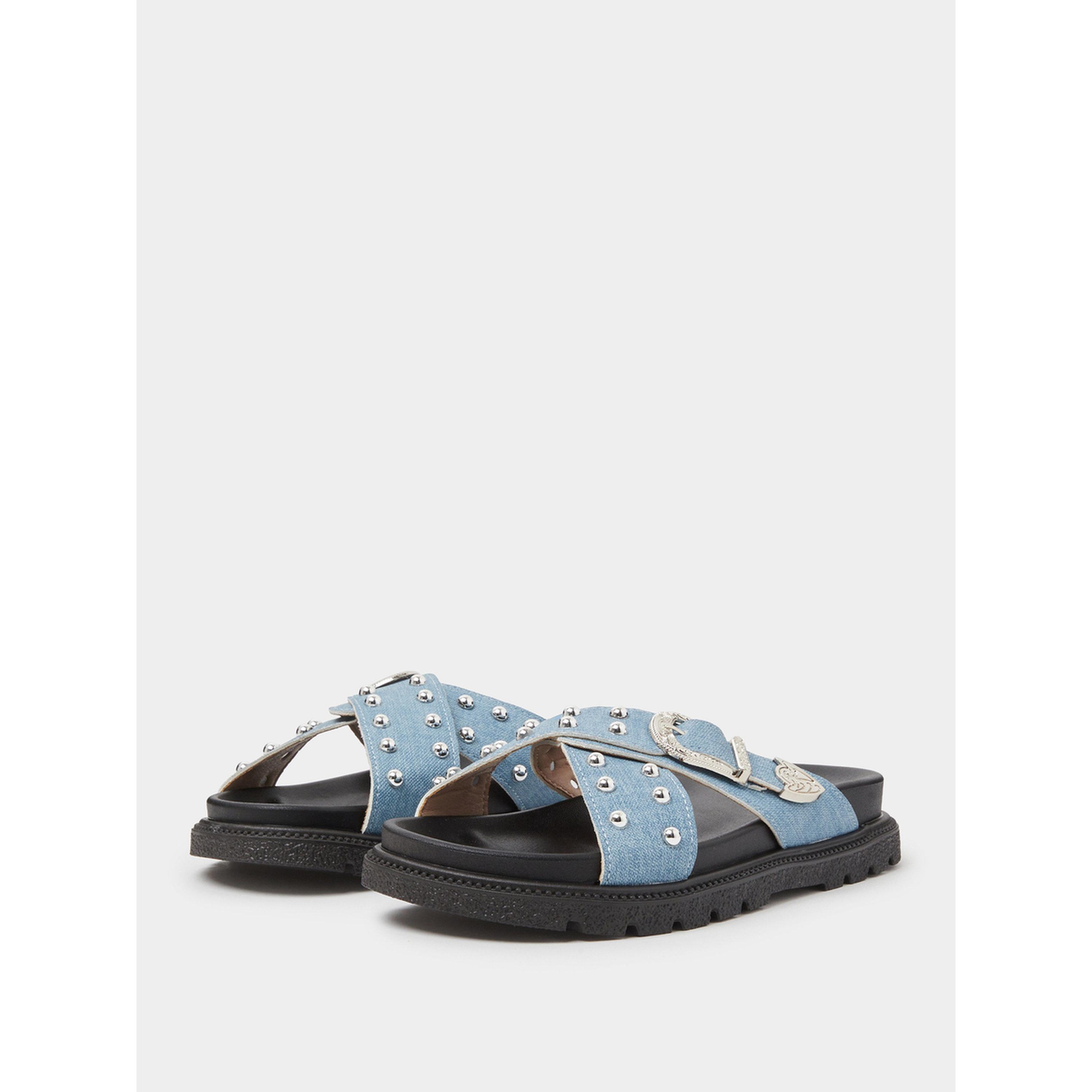 Take Two Blue Studded Strap Flatform Sandals-women-shoes-sandals-flats-image-1