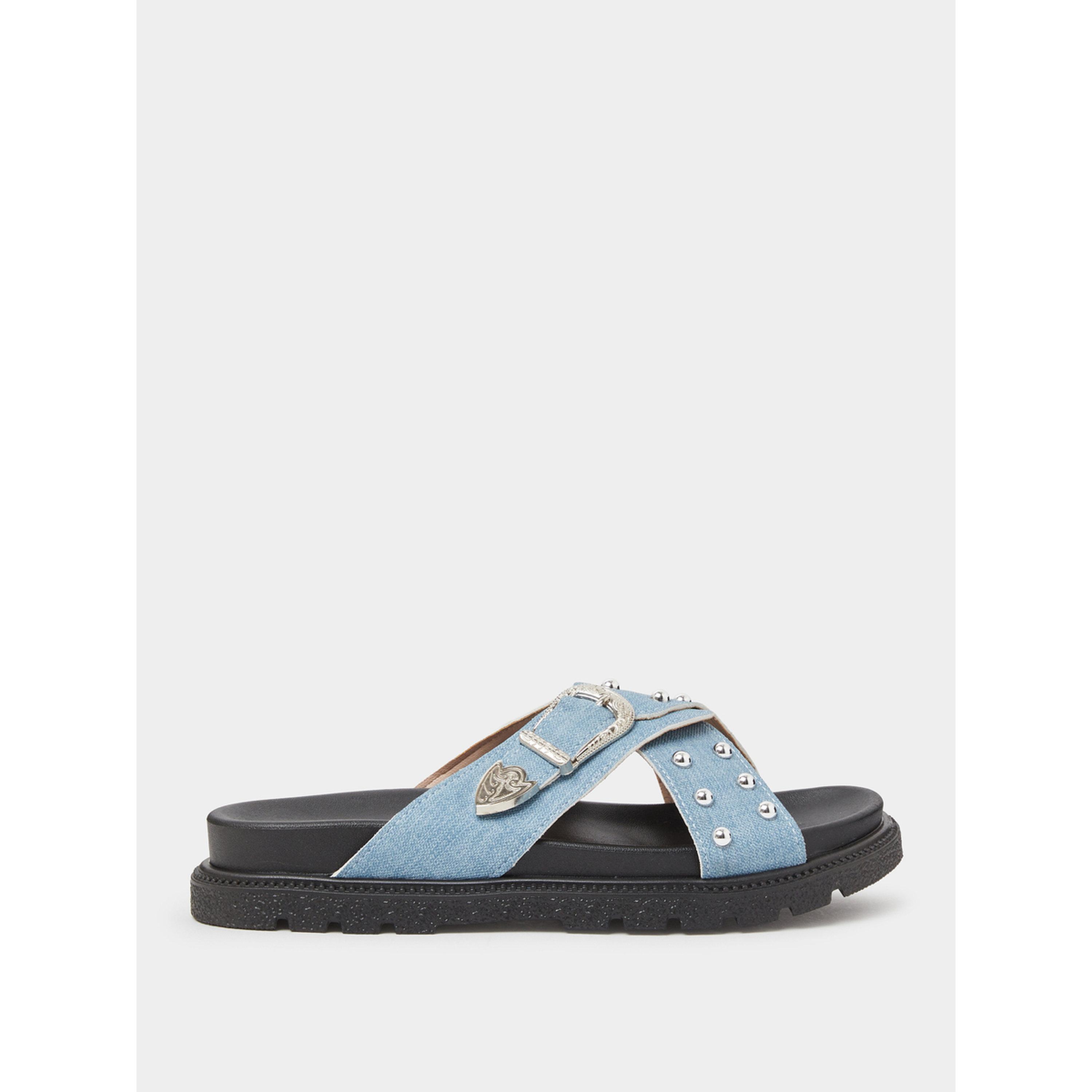 Take Two Blue Studded Strap Flatform Sandals-women-shoes-sandals-flats-image-3