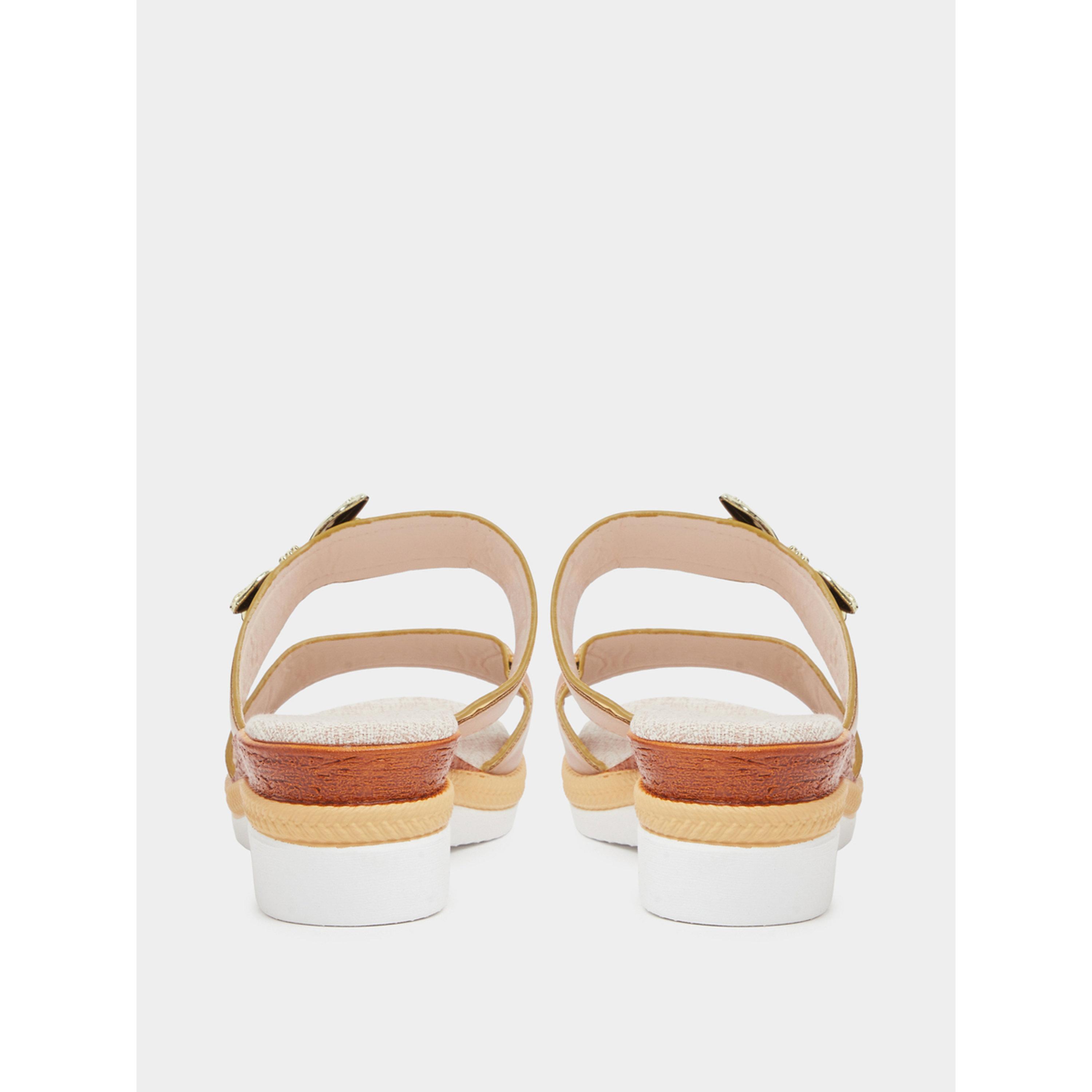 Take Two Beige Wedge Sandals with Golden Butterfly Detail-women-shoes-sandals-heeled-image-6