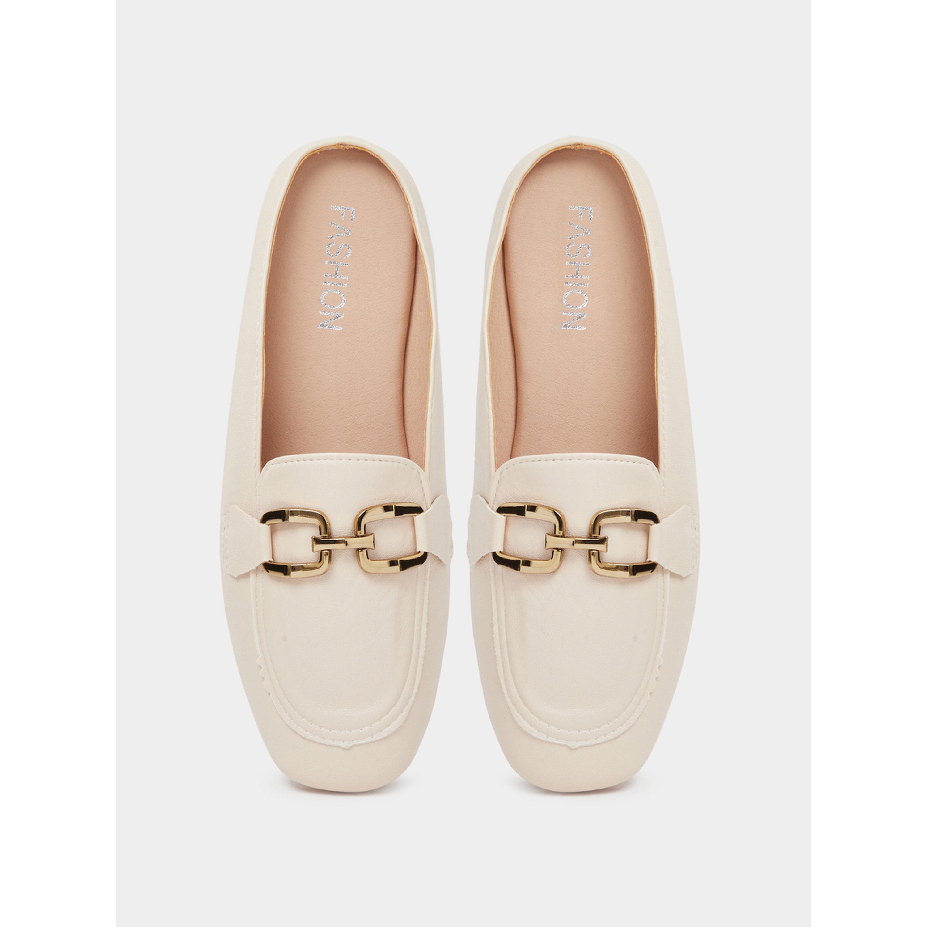 Take Two Beige Flat Mules with Gold Buckle Detail-women-shoes-flats-mules-image-4