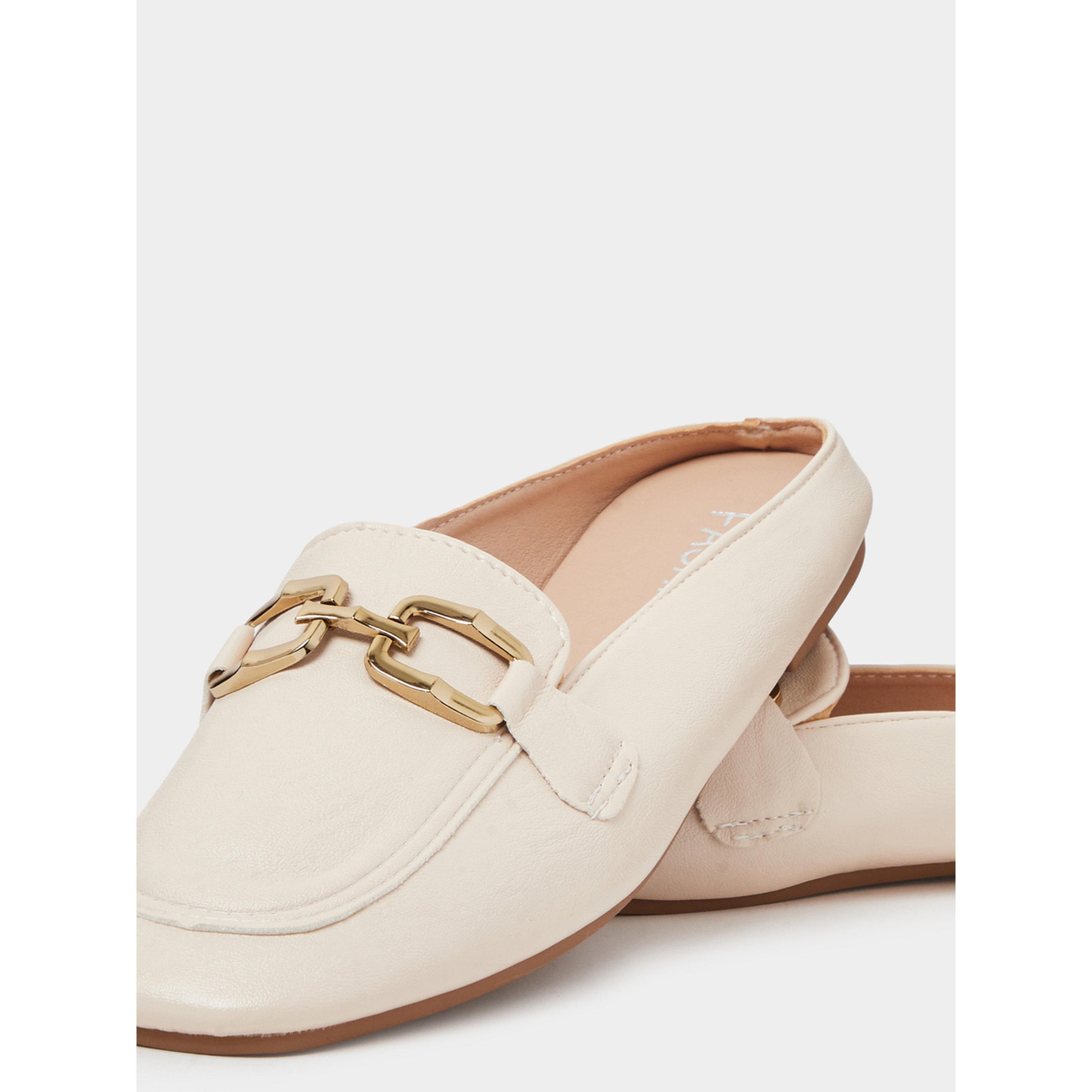 Take Two Beige Flat Mules with Gold Buckle Detail-women-shoes-flats-mules-image-5