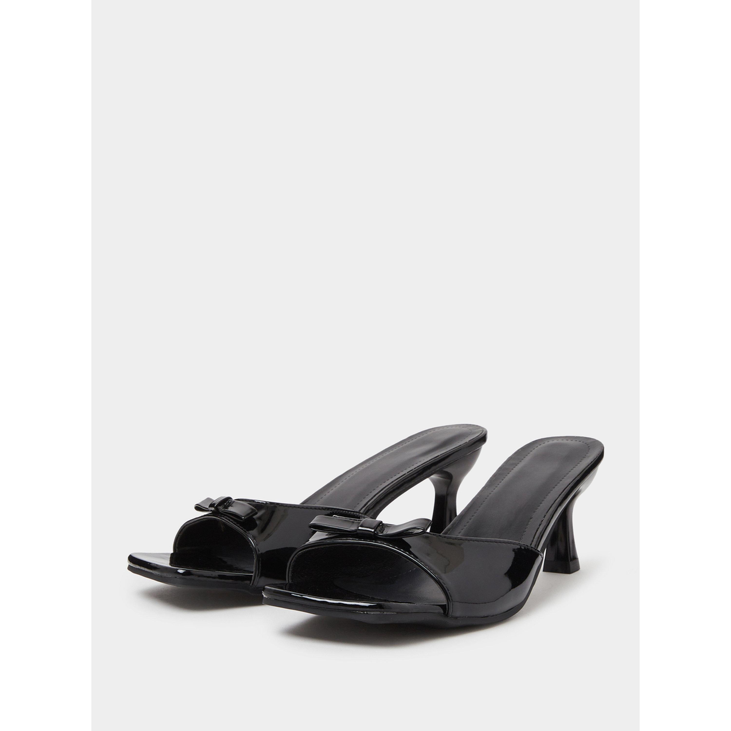 Take Two Black Patent Bow Mid Heel Sandals-women-shoes-sandals-heeled-image-1