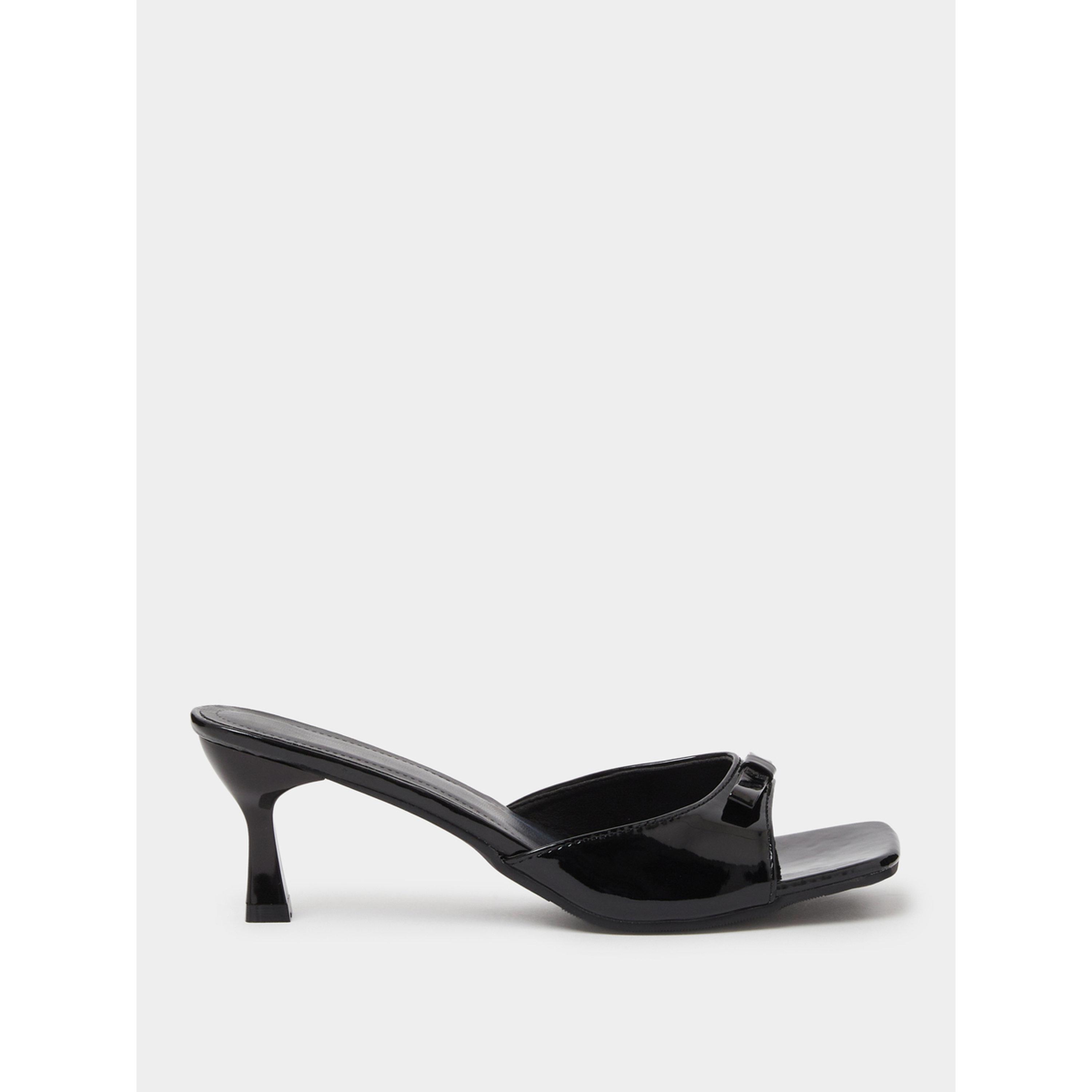 Take Two Black Patent Bow Mid Heel Sandals-women-shoes-sandals-heeled-image-3