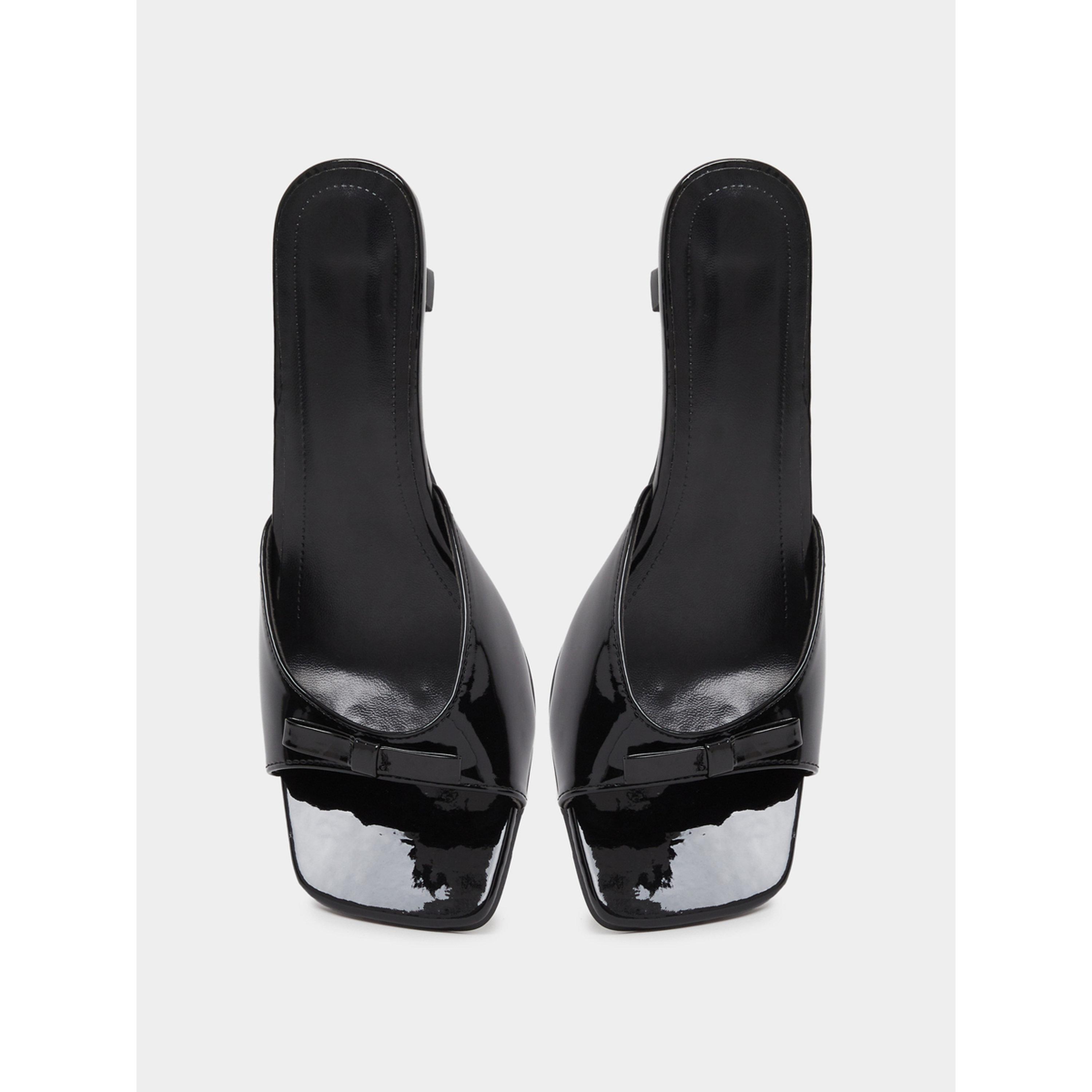 Take Two Black Patent Bow Mid Heel Sandals-women-shoes-sandals-heeled-image-4