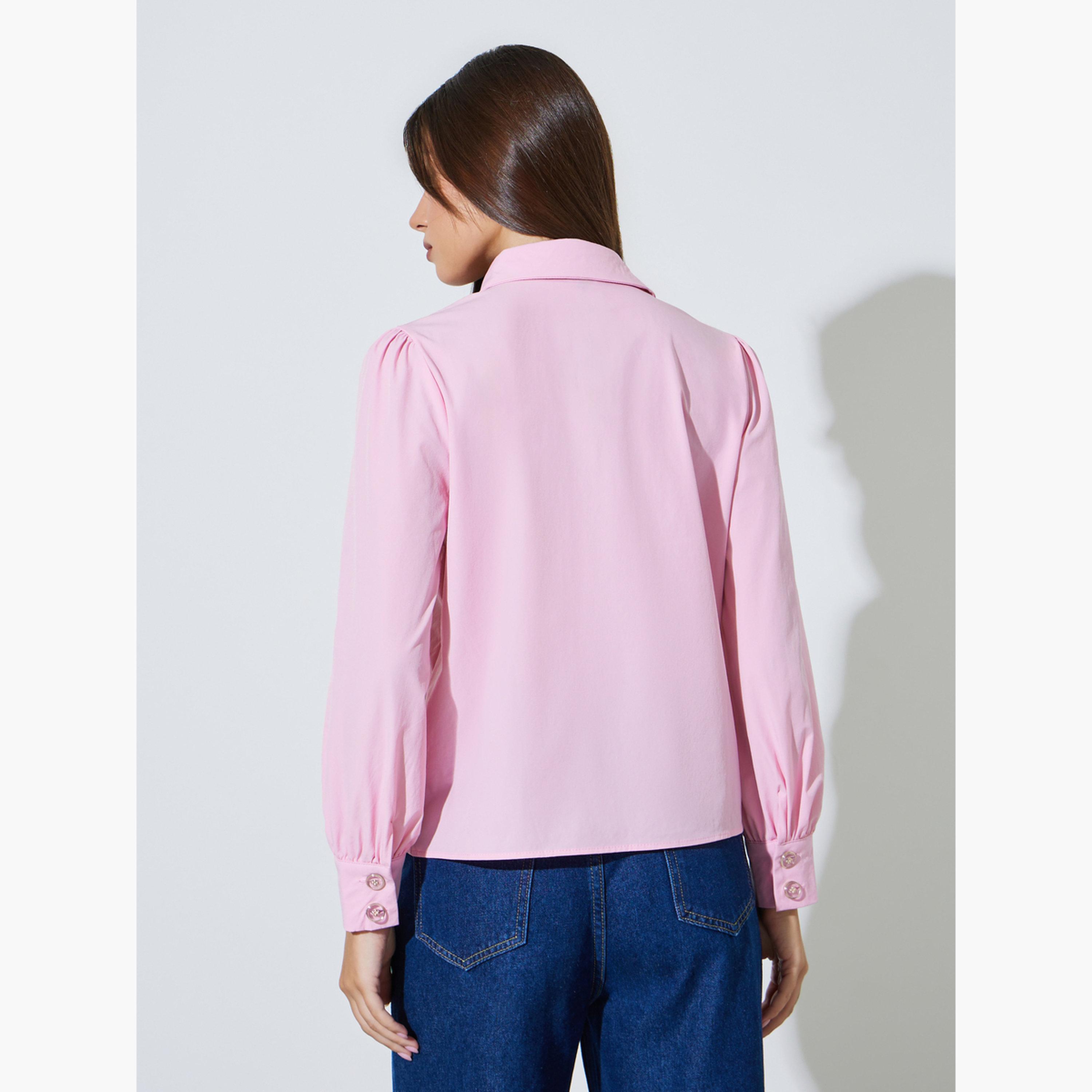 بلوزة بأكمام طويلة وتفاصيل كسرات مطوية-women-clothing-shirtsandblouses-shirts-image-4