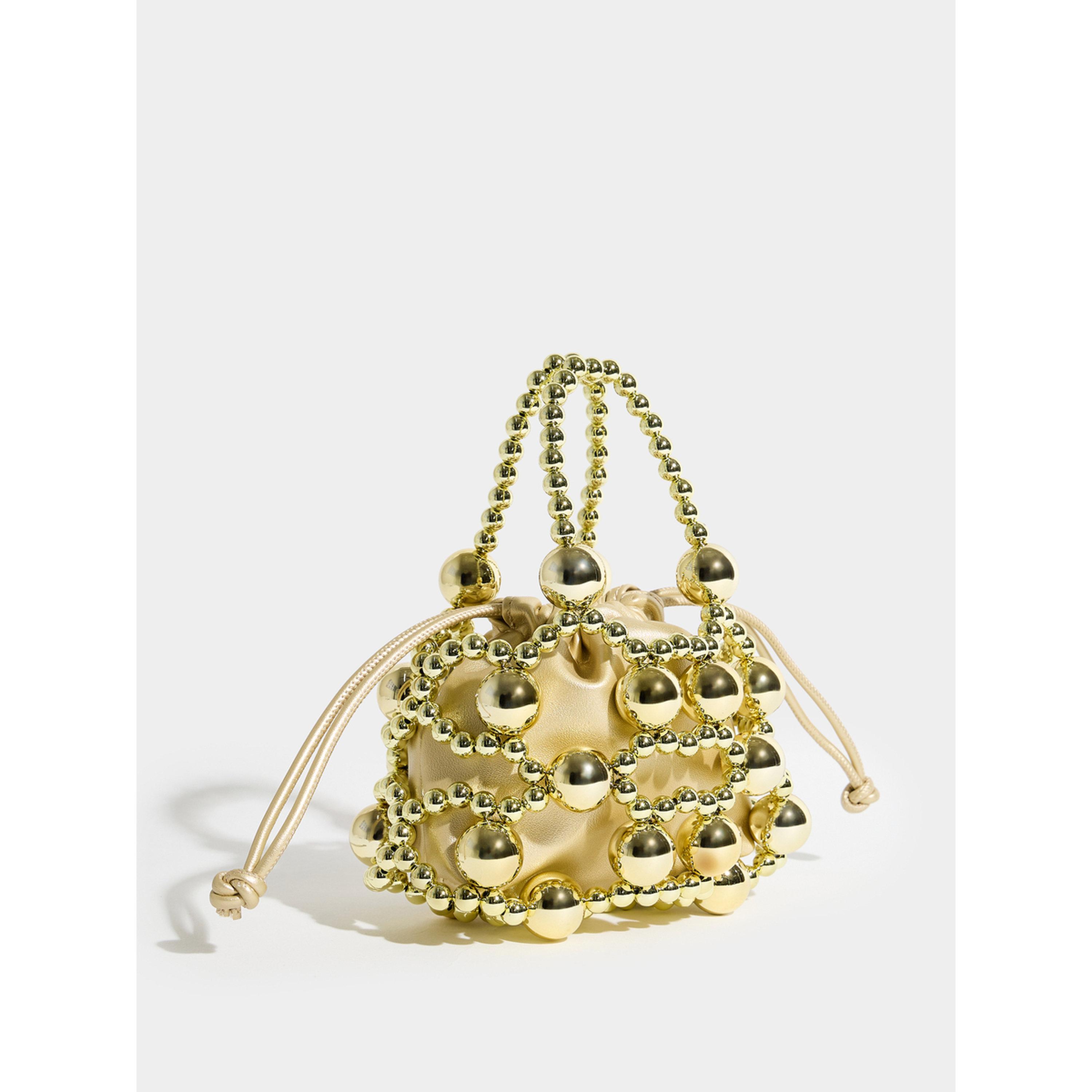Styli Gold Tone Beads Embellished Drawstring Bag-women-bagsandwallets-handbags-image-1
