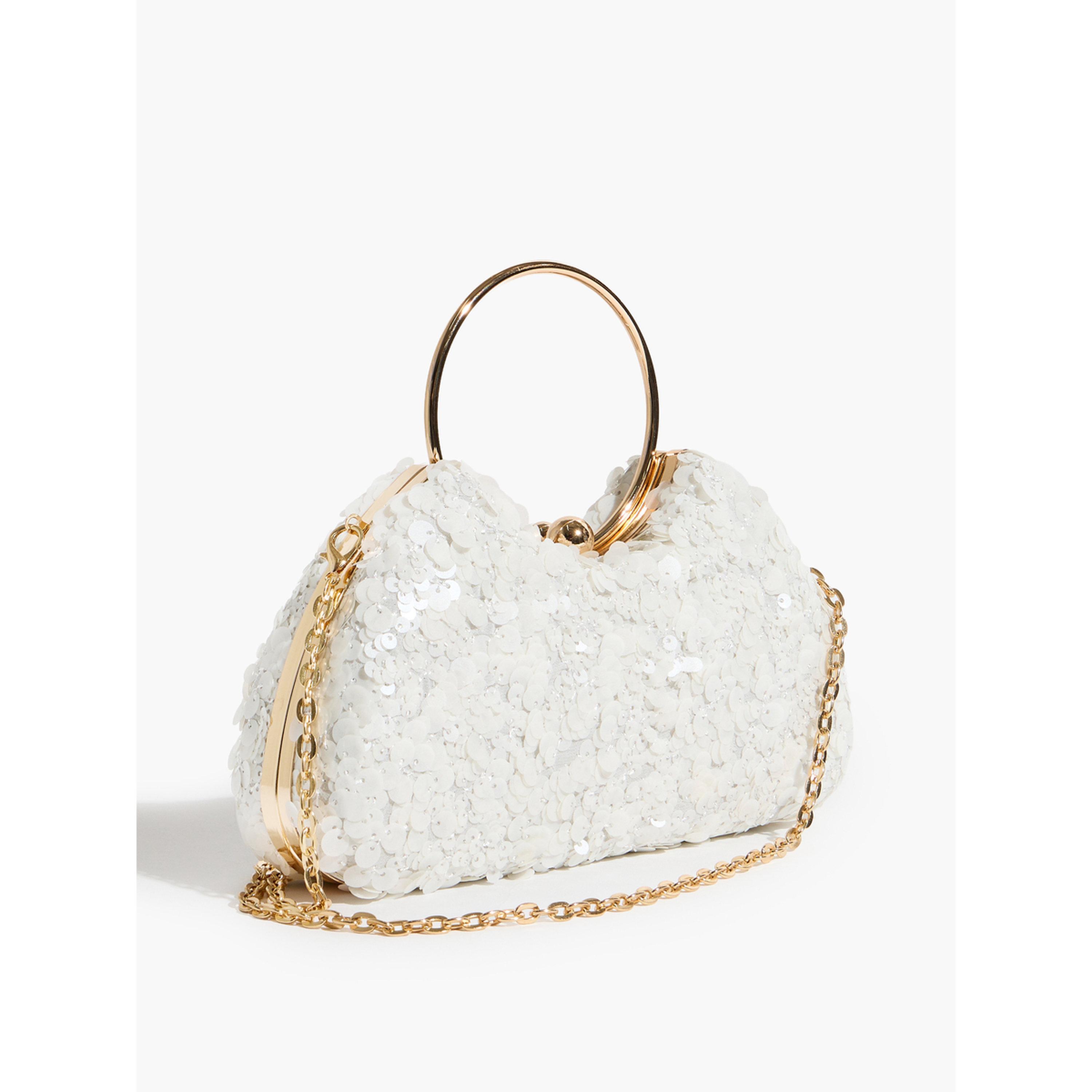 Styli White Sequin Handbag with Gold Tone Ring Handle-women-bagsandwallets-handbags-image-1